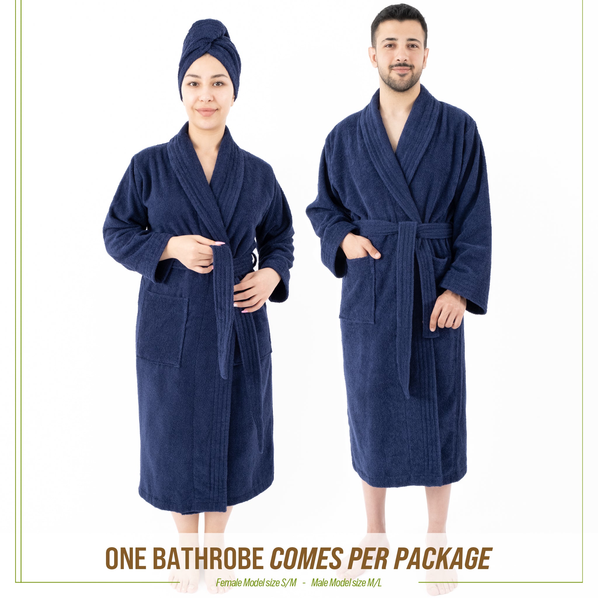 American Soft Linen 100% Cotton Bathrobes for Women and Men, Soft, Lightweight, Wholesale Bathrobes Navy-Blue L-XL, 3