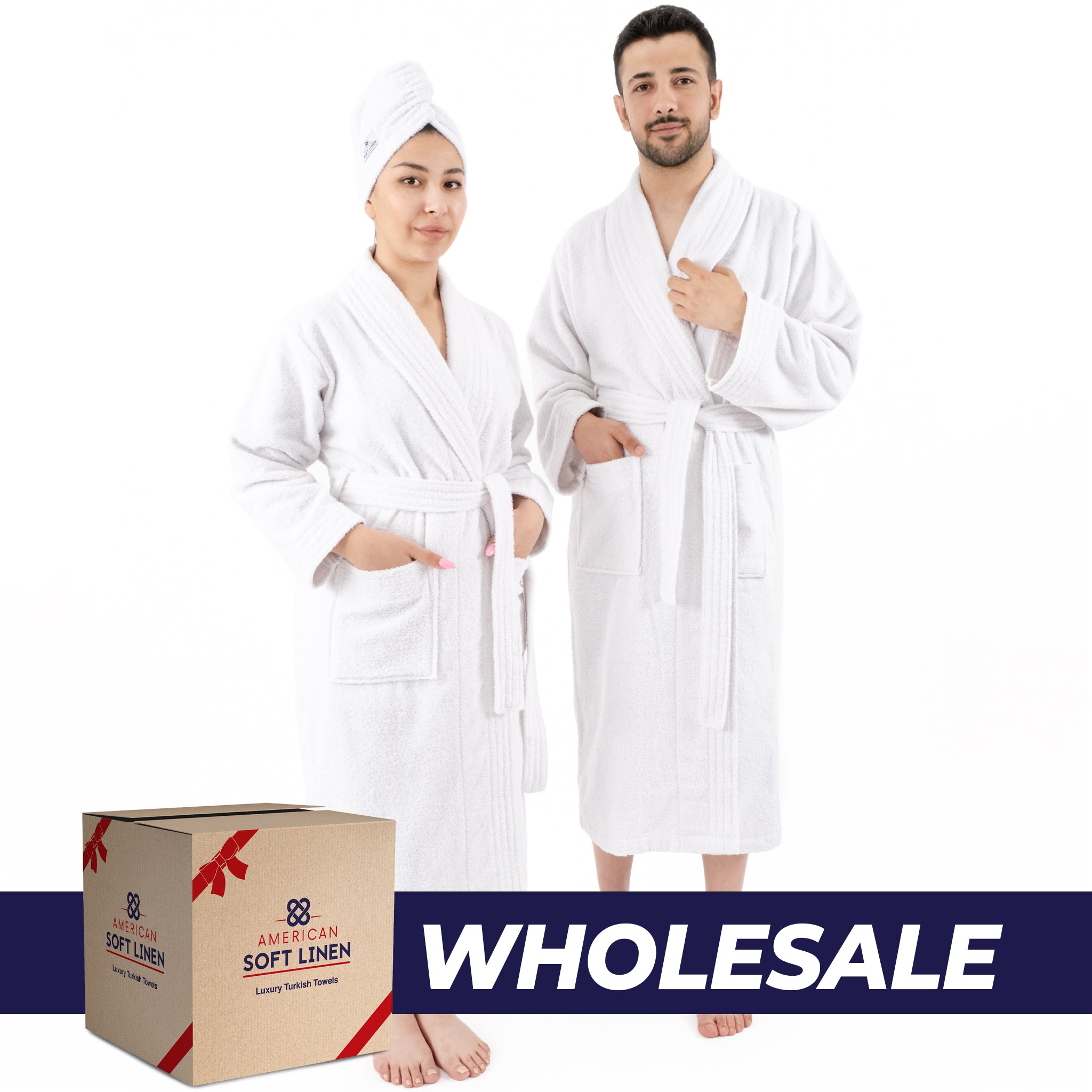 American Soft Linen 100% Cotton Bathrobes for Women and Men, Soft, Lightweight, Wholesale Bathrobes White S-M, 0