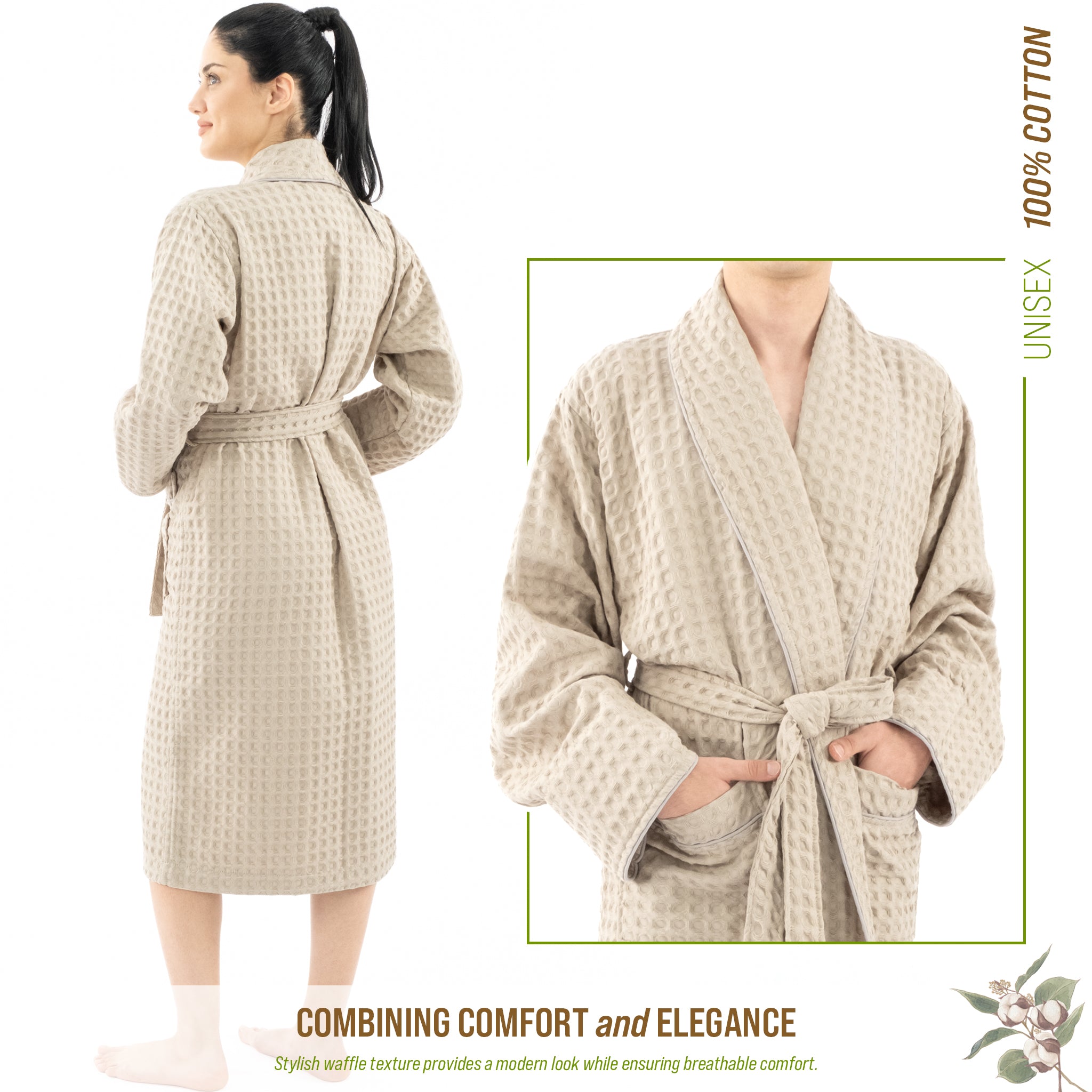 American Soft Linen 100% Cotton Waffle Robes for Women and Men, Unisex Waffle Kimono Lounging Bathrobe, 1 Piece Waffle Robe for Couples After Shower