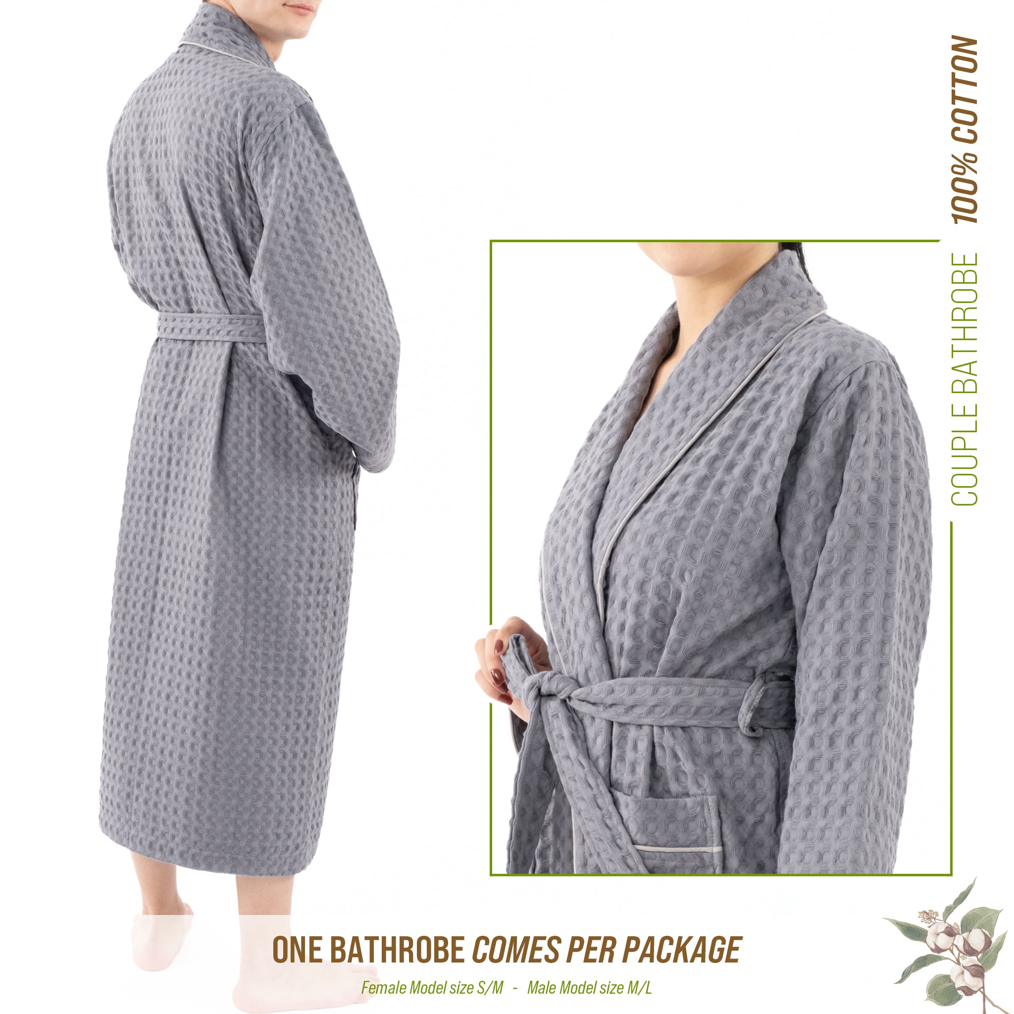 American Soft Linen 100% Cotton Waffle Robes for Women and Men, Unisex Waffle Kimono Lounging Bathrobe, 1 Piece Waffle Robe for Couples After Shower