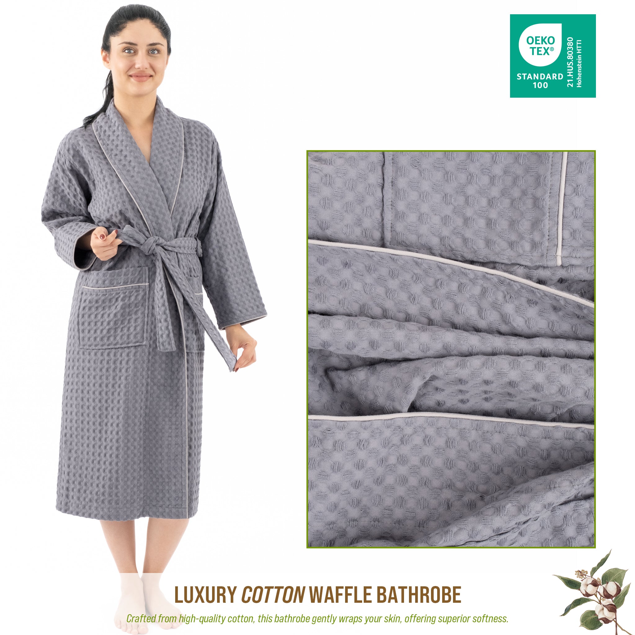 American Soft Linen 100% Cotton Waffle Robes for Women and Men, Unisex Waffle Kimono Lounging Bathrobe, 1 Piece Waffle Robe for Couples After Shower