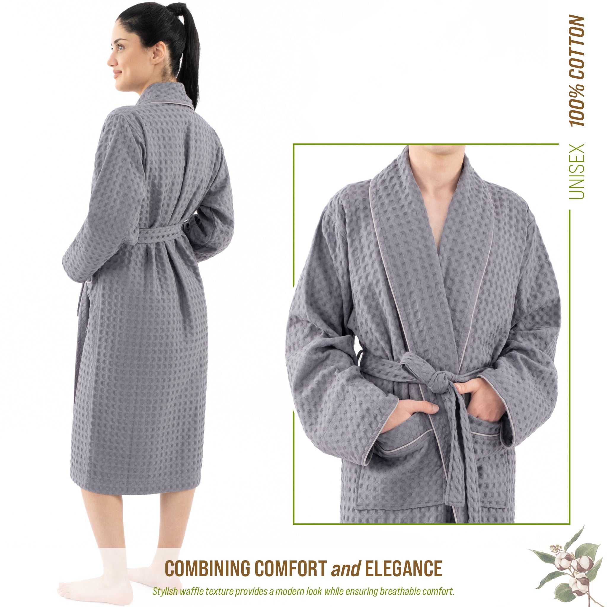 American Soft Linen 100% Cotton Waffle Robes for Women and Men, Unisex Waffle Kimono Lounging Bathrobe, 1 Piece Waffle Robe for Couples After Shower