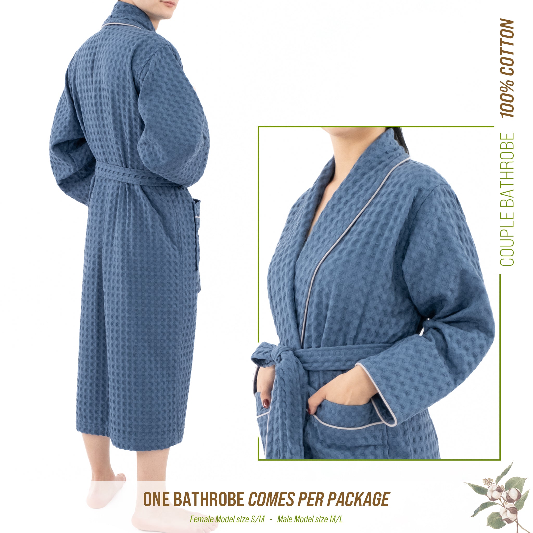 American Soft Linen 100% Cotton Waffle Robes for Women and Men, Unisex Waffle Kimono Lounging Bathrobe, 1 Piece Waffle Robe for Couples After Shower