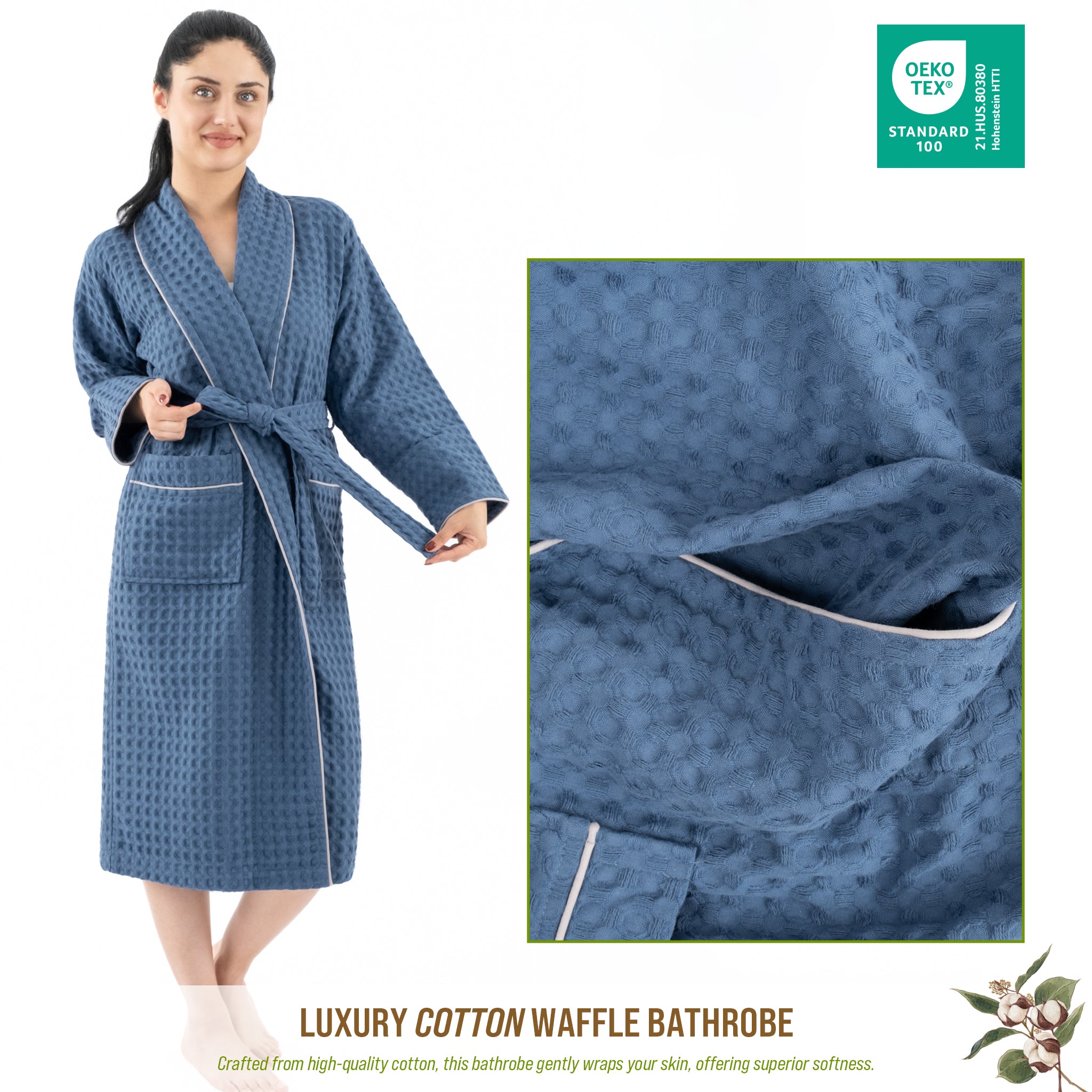 American Soft Linen 100% Cotton Waffle Robes for Women and Men, Unisex Waffle Kimono Lounging Bathrobe, 1 Piece Waffle Robe for Couples After Shower