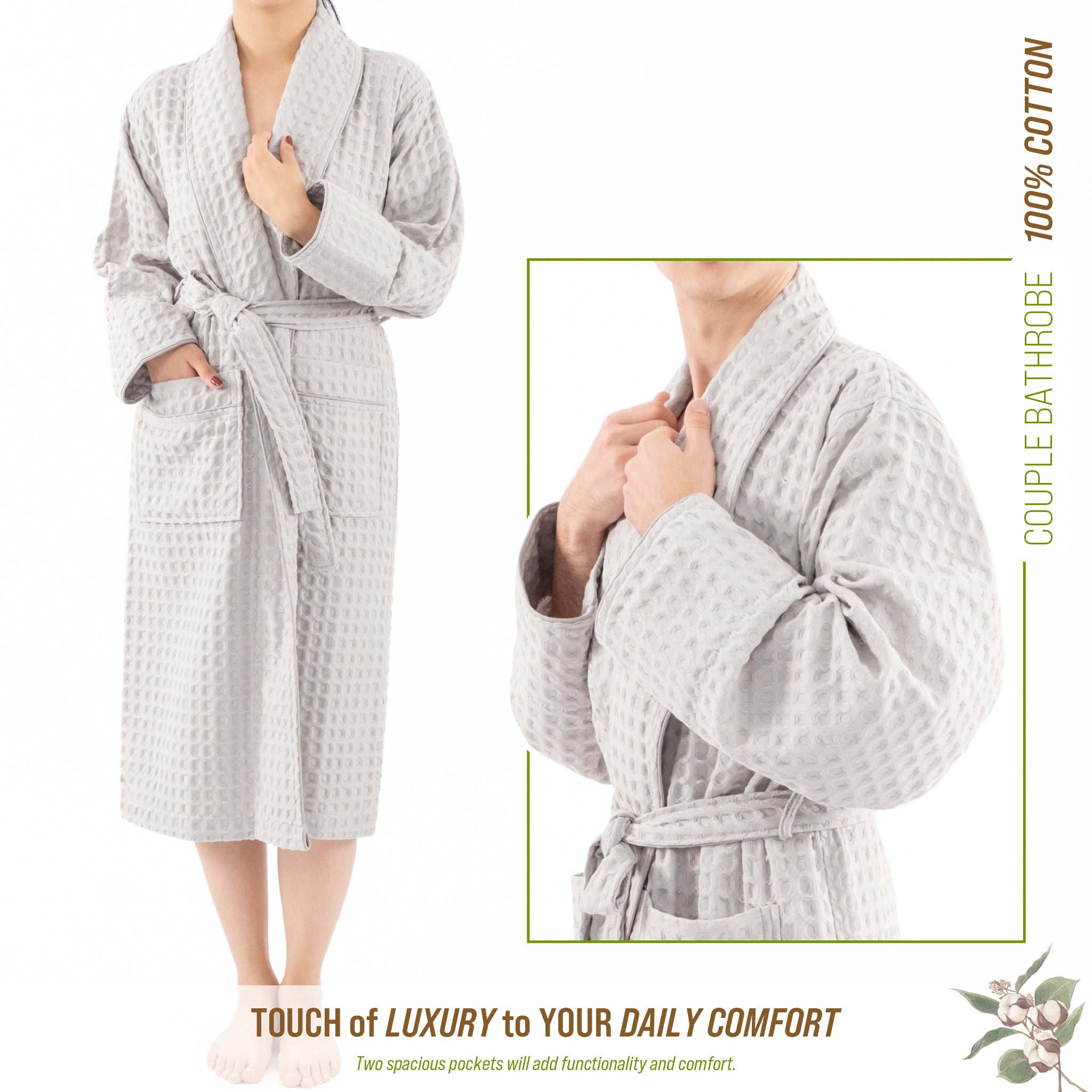 American Soft Linen 100% Cotton Waffle Robes for Women and Men, Unisex Waffle Kimono Lounging Bathrobe, 1 Piece Waffle Robe for Couples After Shower