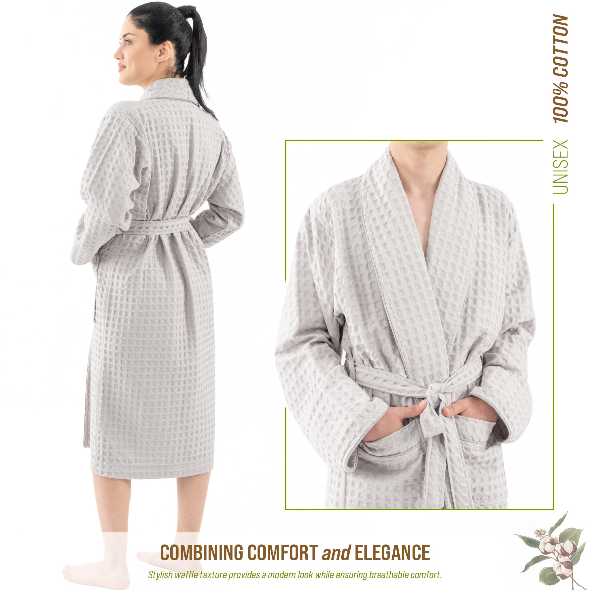 American Soft Linen 100% Cotton Waffle Robes for Women and Men, Unisex Waffle Kimono Lounging Bathrobe, 1 Piece Waffle Robe for Couples After Shower