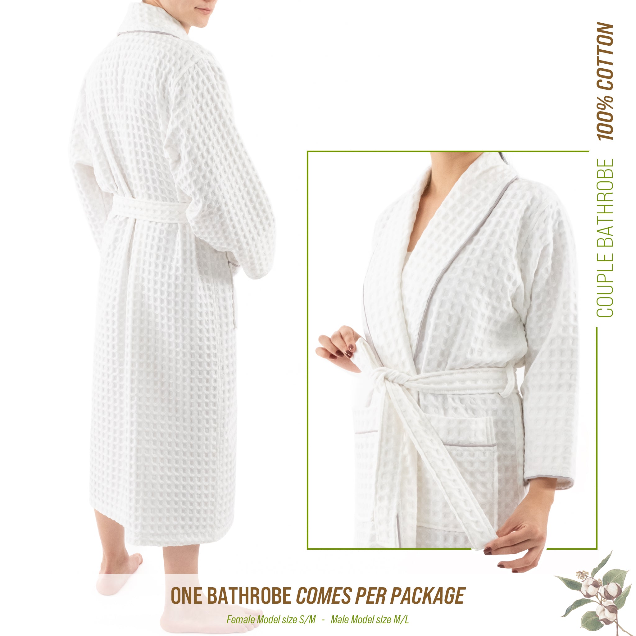 American Soft Linen 100% Cotton Waffle Robes for Women and Men, Unisex Waffle Kimono Lounging Bathrobe, 1 Piece Waffle Robe for Couples After Shower