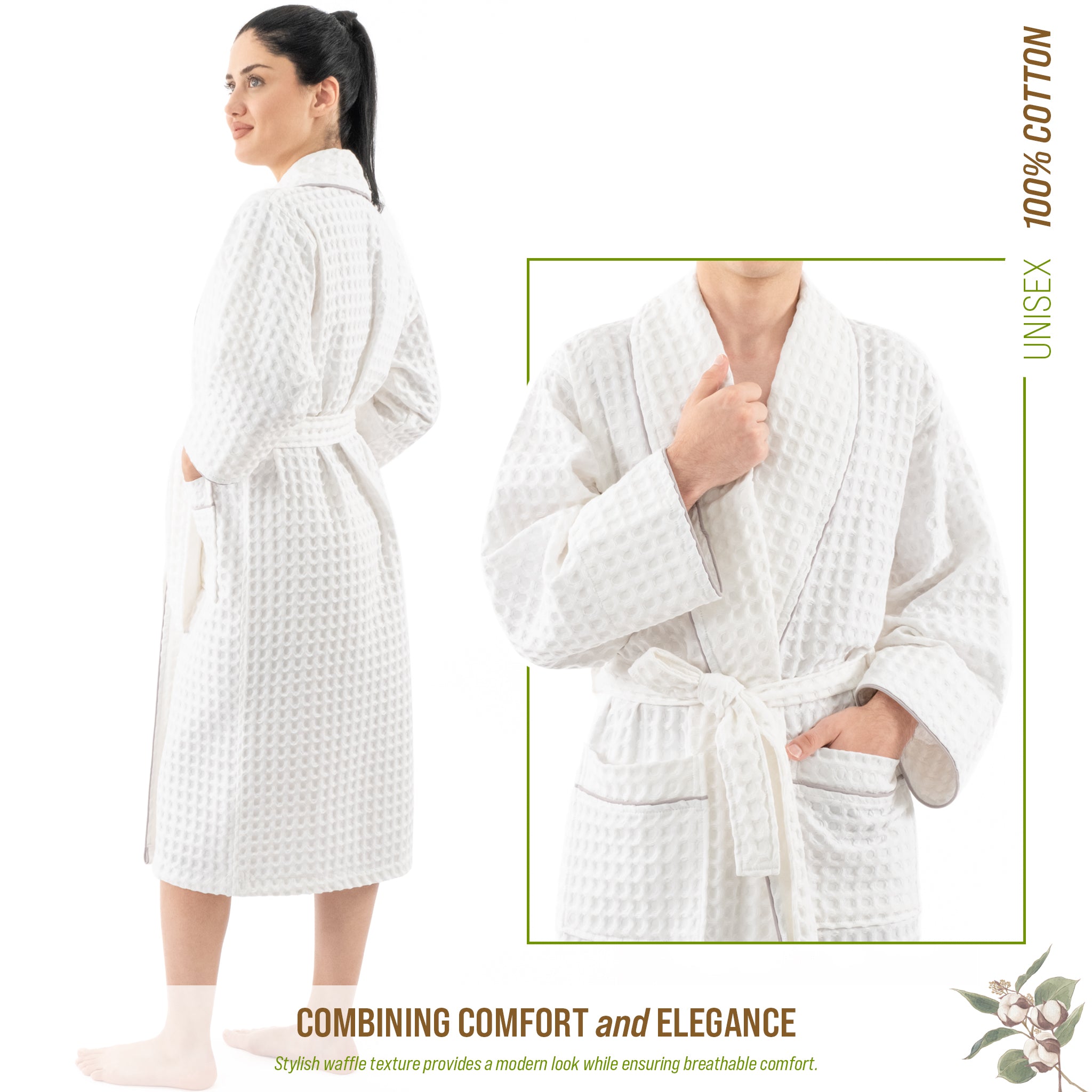 American Soft Linen 100% Cotton Waffle Robes for Women and Men, Unisex Waffle Kimono Lounging Bathrobe, 1 Piece Waffle Robe for Couples After Shower