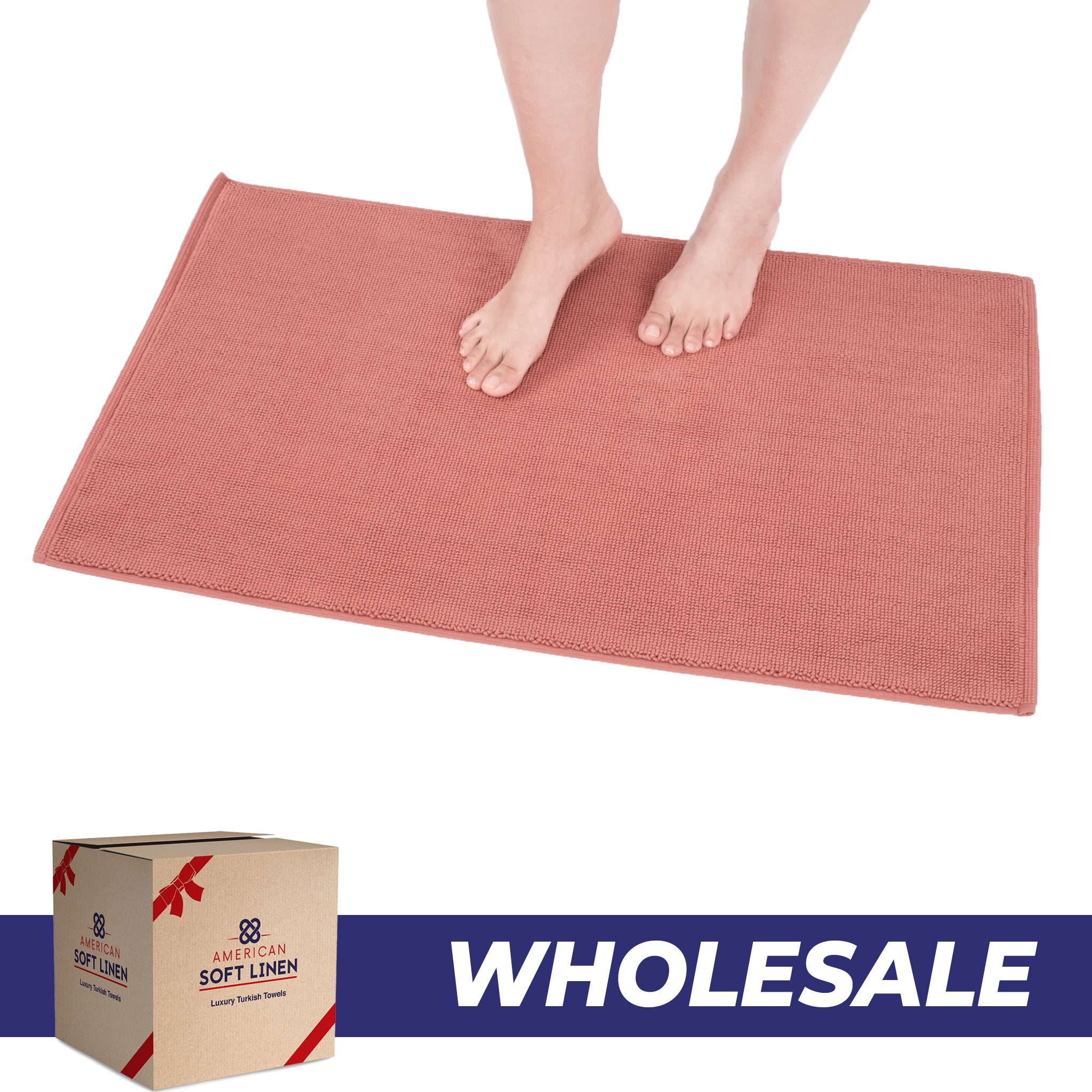 American Soft Linen 100% Cotton Bath Mat Rugs, 17x24 inches with Silicone Backing, Soft Absorbent Grip-Enhanced Bath Mats for Bathroom - 50 Set Case Pack