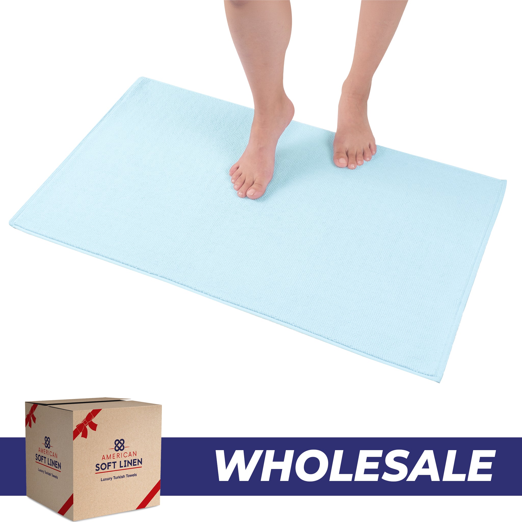 American Soft Linen 100% Cotton Bath Mat Rugs, 17x24 inches with Silicone Backing, Soft Absorbent Grip-Enhanced Bath Mats for Bathroom - 50 Set Case Pack