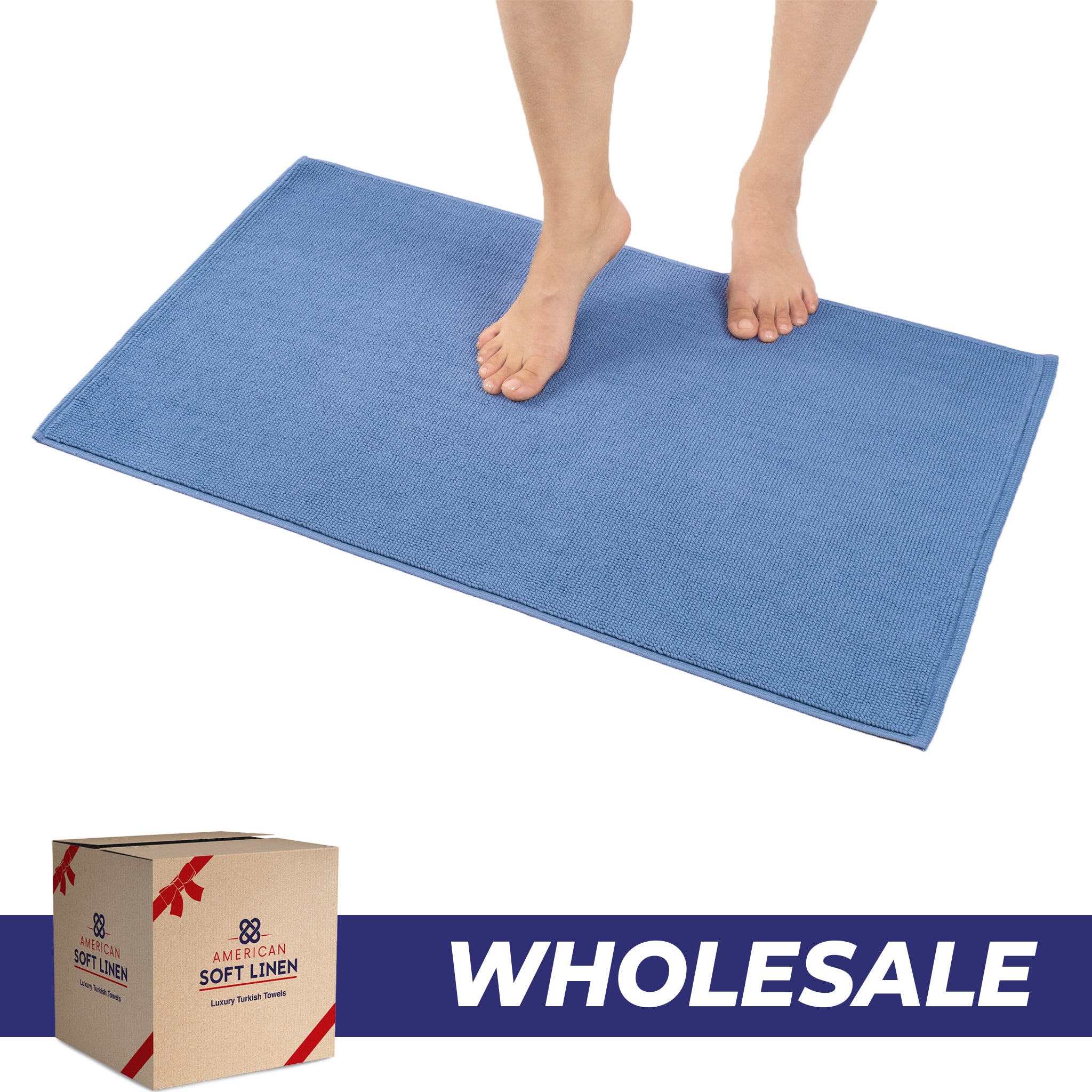 American Soft Linen 100% Cotton Bath Mat Rugs, 20x34 inches with Silicone Backing, Soft Absorbent Grip-Enhanced Bath Mats for Bathroom - 35 Set Case Pack