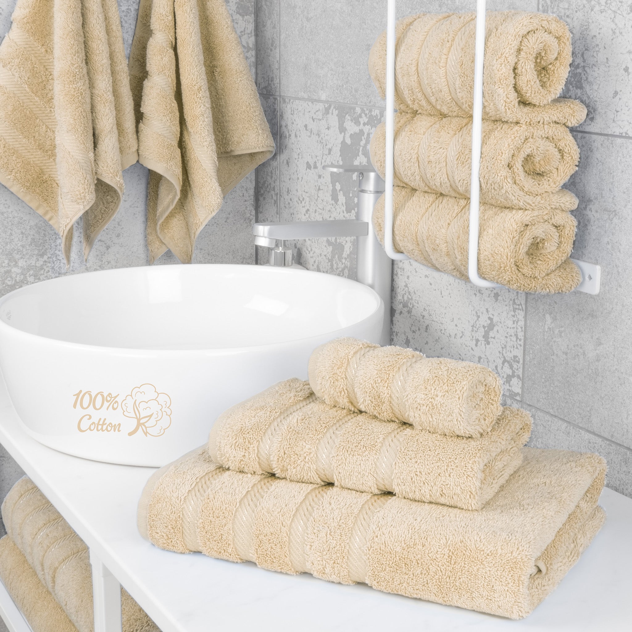 American Soft Linen 3 Piece Best Bath Towels Set 100% Cotton Turkish Towels with 20 Different Colors Beige-2