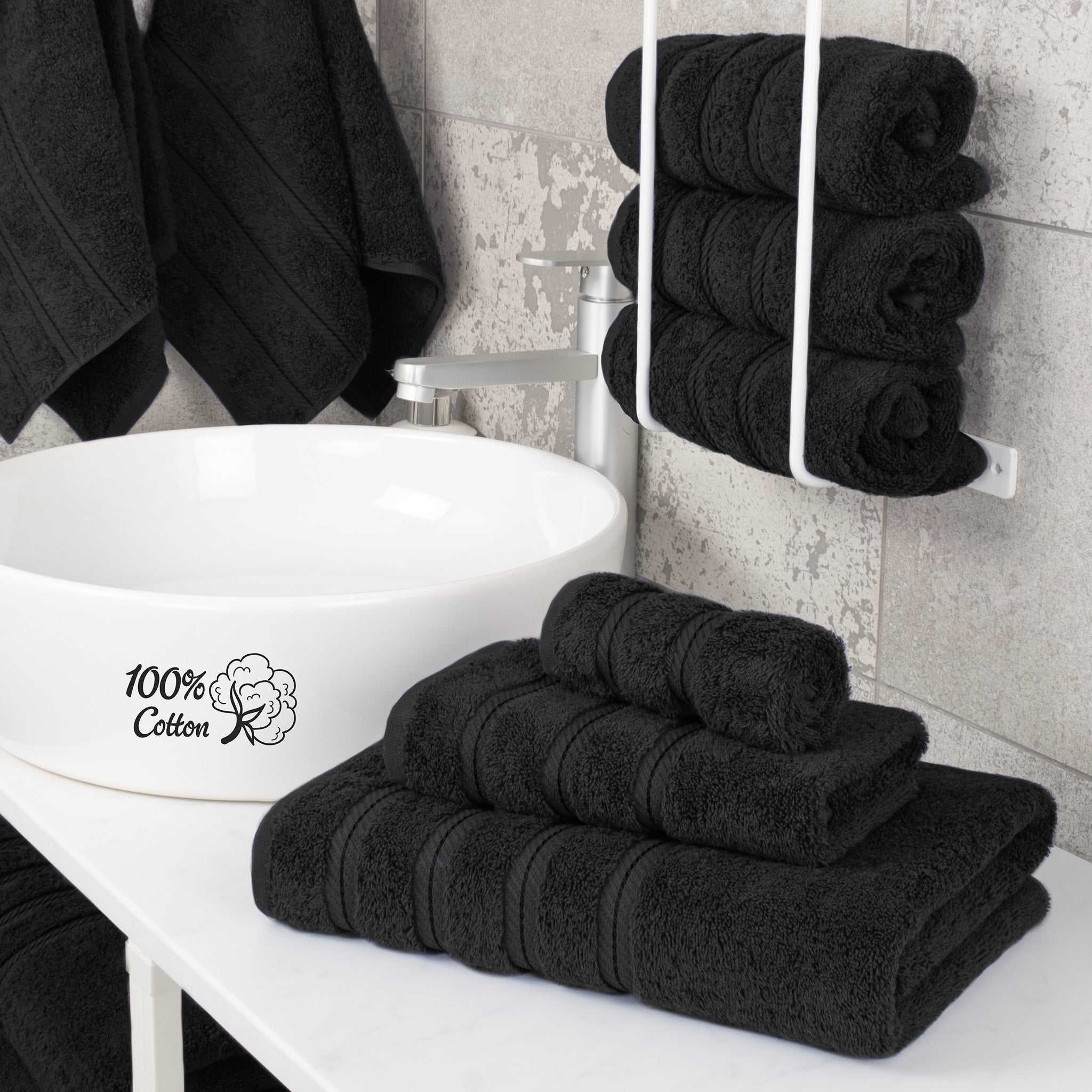 American Soft Linen 3 Piece Best Bath Towels Set 100% Cotton Turkish Towels with 20 Different Colors Black-2