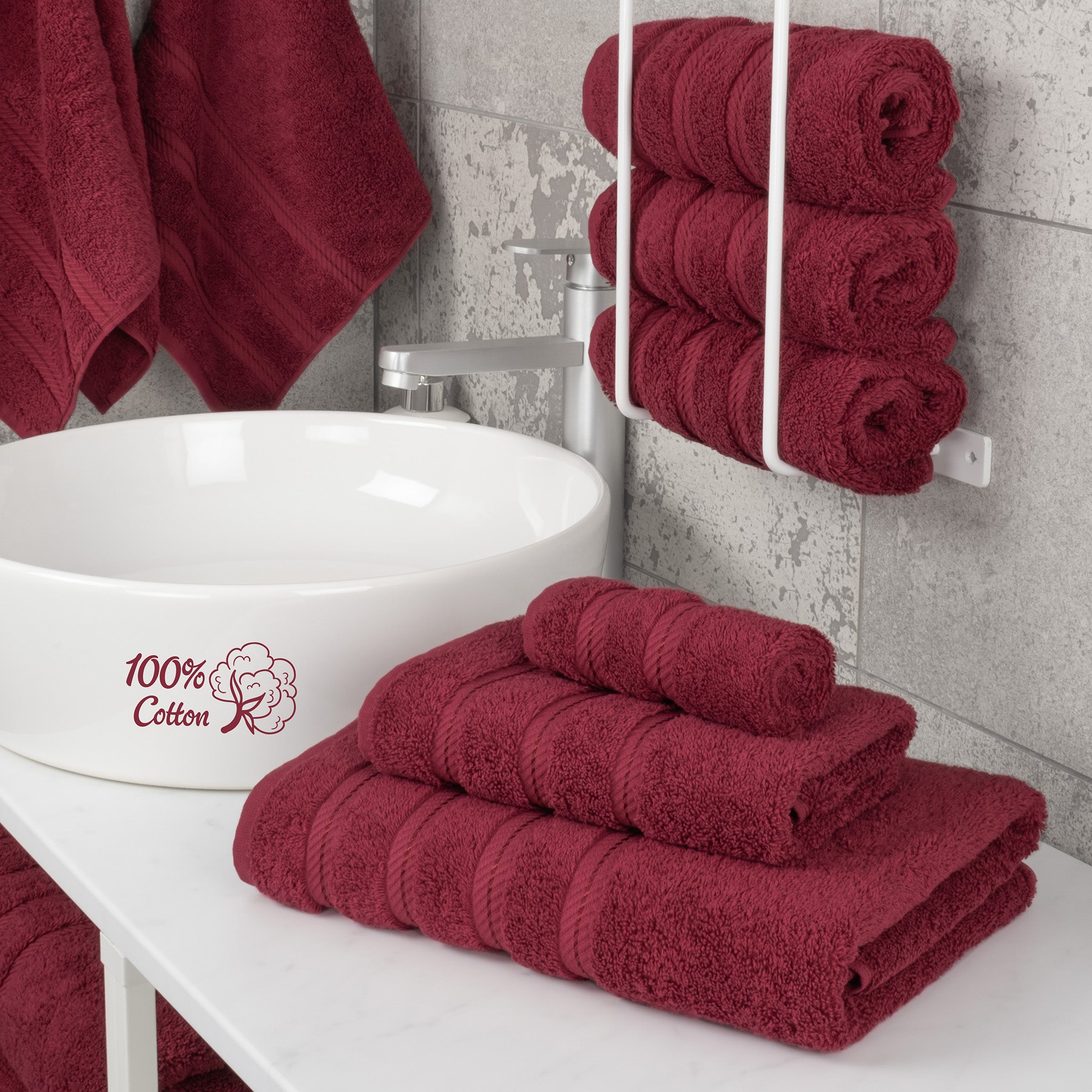 American Soft Linen 3 Piece Best Bath Towels Set 100% Cotton Turkish Towels with 20 Different Colors Bordeaux-Red-2