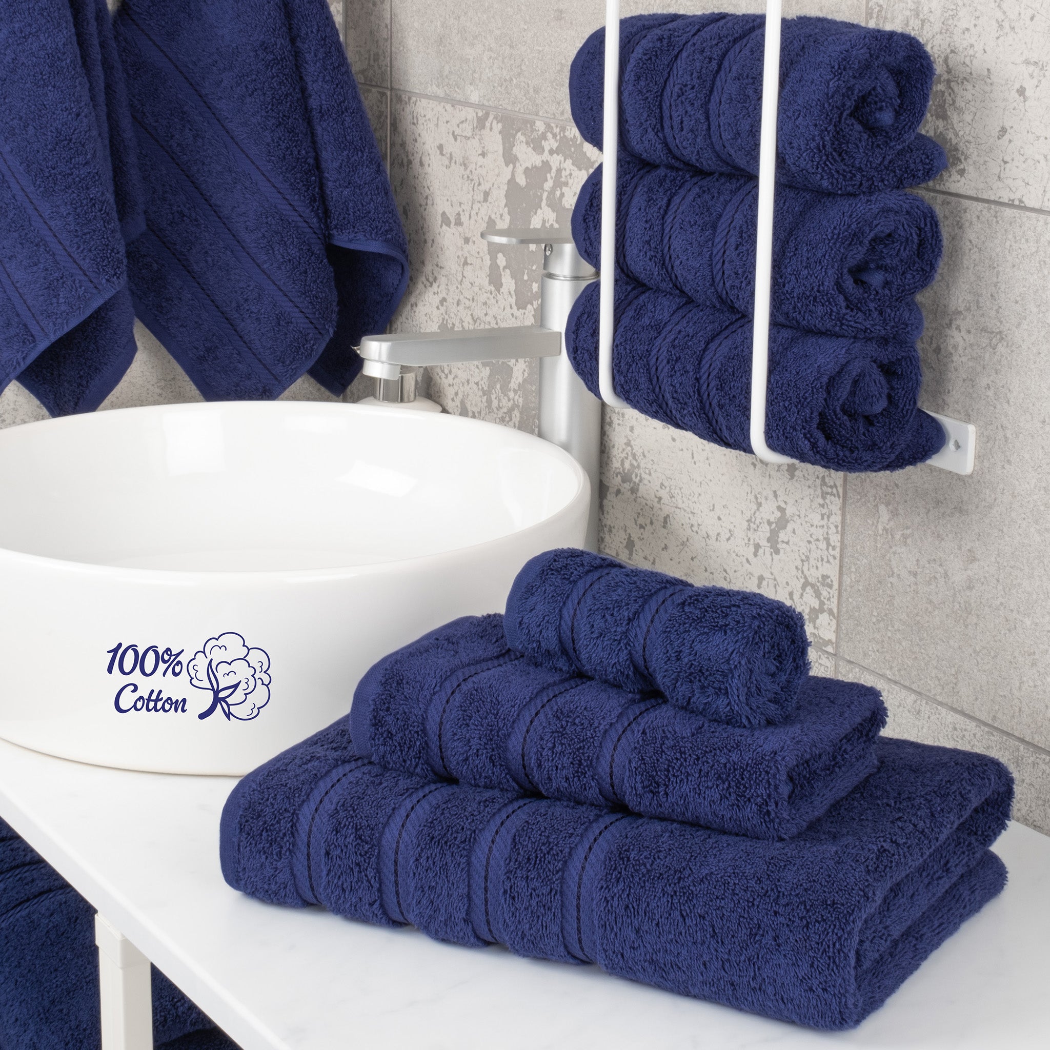 American Soft Linen 3 Piece Best Bath Towels Set 100% Cotton Turkish Towels with 20 Different Colors Navy-Blue-2