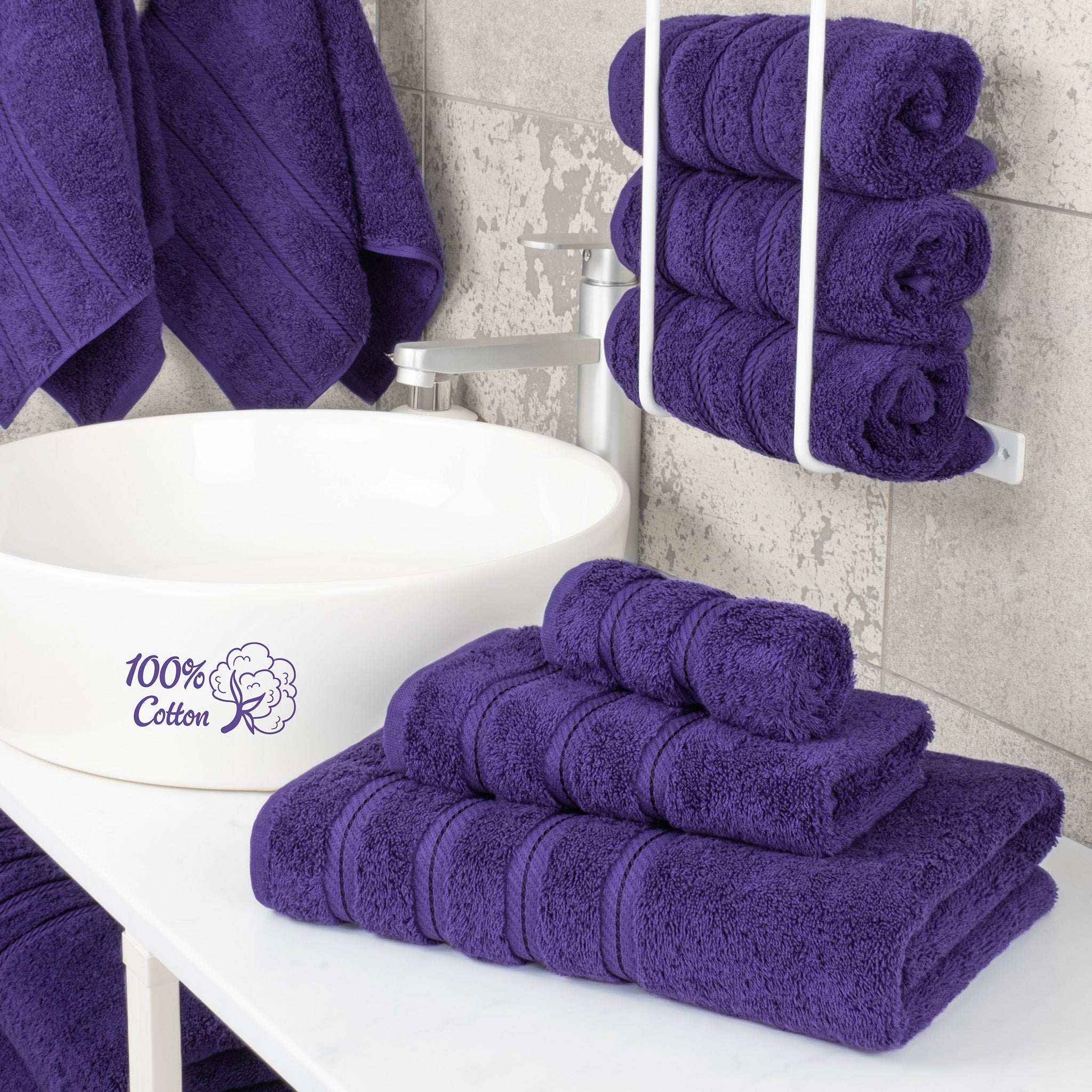 American Soft Linen 3 Piece Best Bath Towels Set 100% Cotton Turkish Towels with 20 Different Colors Purple-2