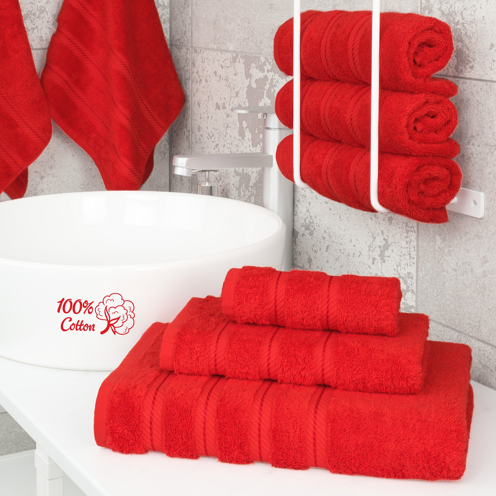 American Soft Linen 3 Piece Best Bath Towels Set 100% Cotton Turkish Towels with 20 Different Colors Red-2