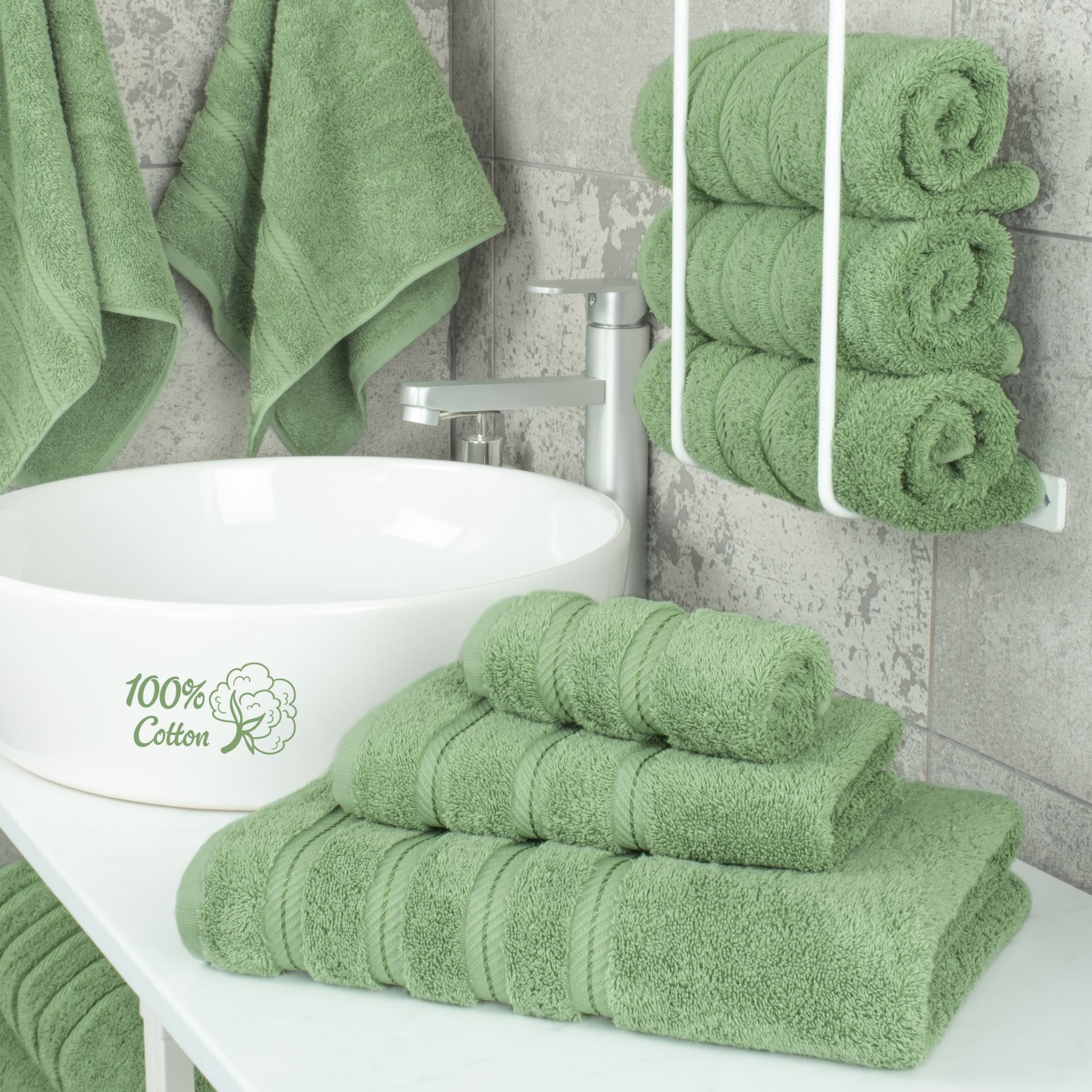 American Soft Linen 3 Piece Best Bath Towels Set 100% Cotton Turkish Towels with 20 Different Colors Sage-Green-2