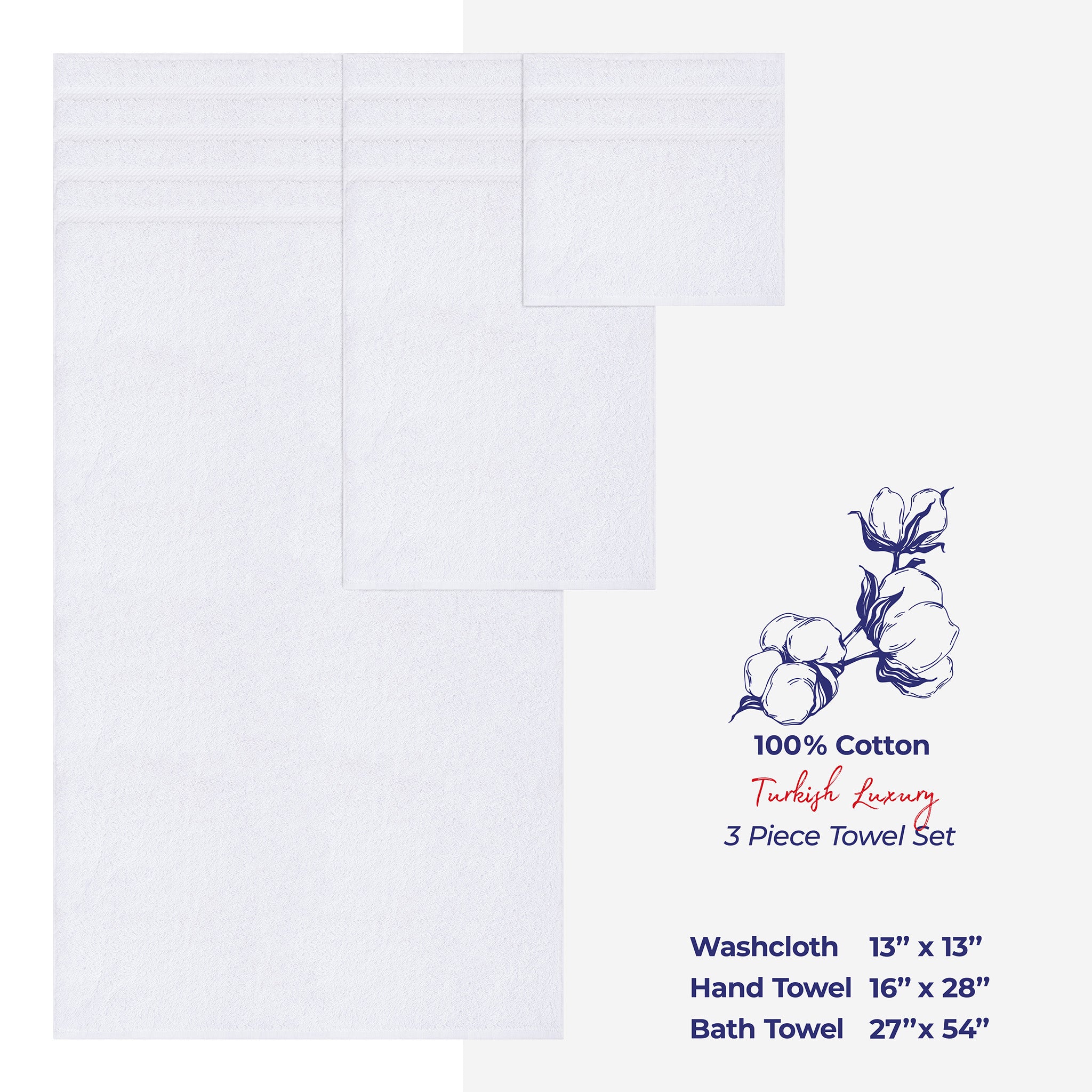 American Soft Linen 3 Piece Best Bath Towels Set 100% Cotton Turkish Towels with 20 Different Colors White-4