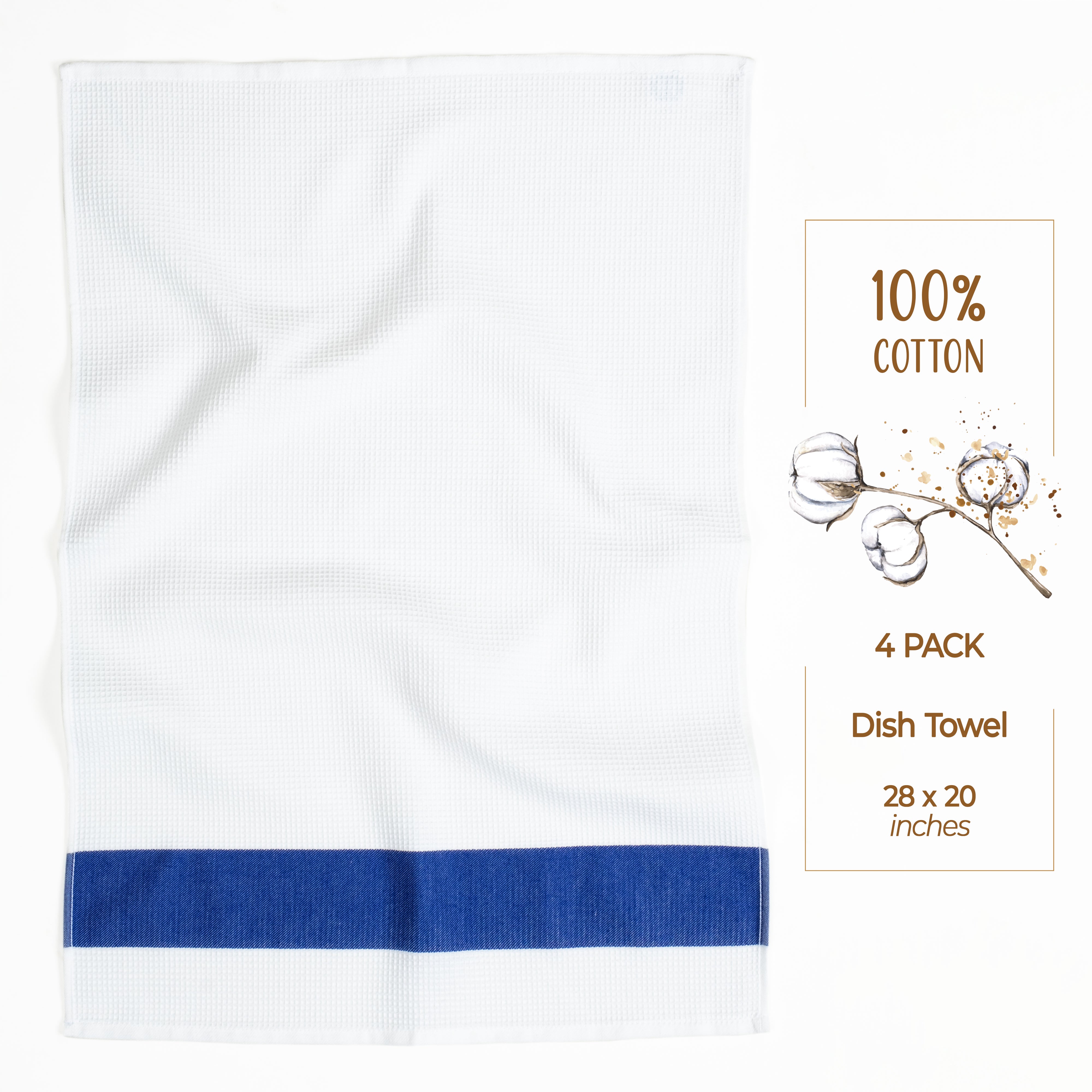 American Soft Linen 4 Packed Dish Towels, 100% Cotton Dish Cloths for Kitchen navy-blue-3