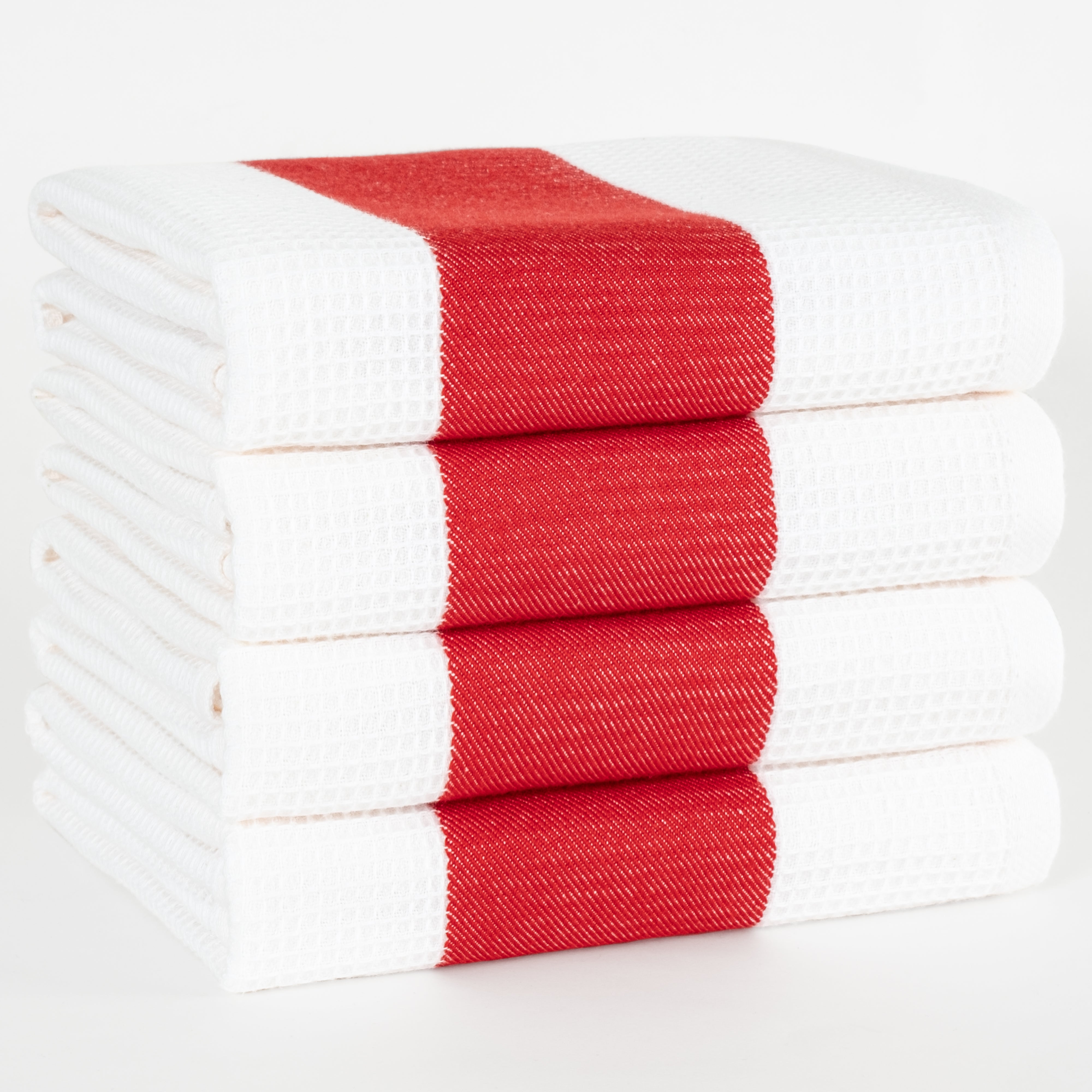 American Soft Linen 4 Packed Dish Towels, 100% Cotton Dish Cloths for Kitchen red-1