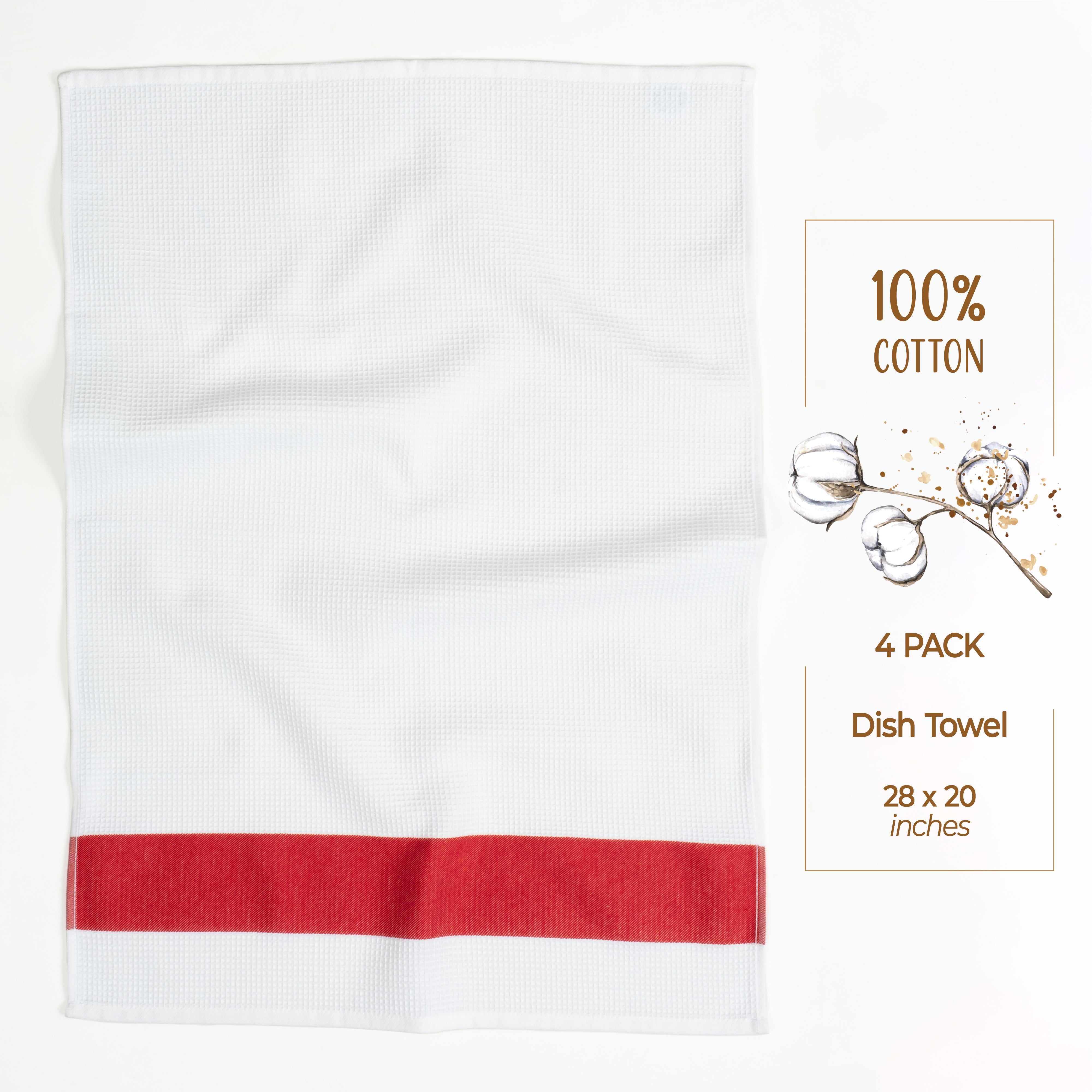 American Soft Linen 4 Packed Dish Towels, 100% Cotton Dish Cloths for Kitchen red-3