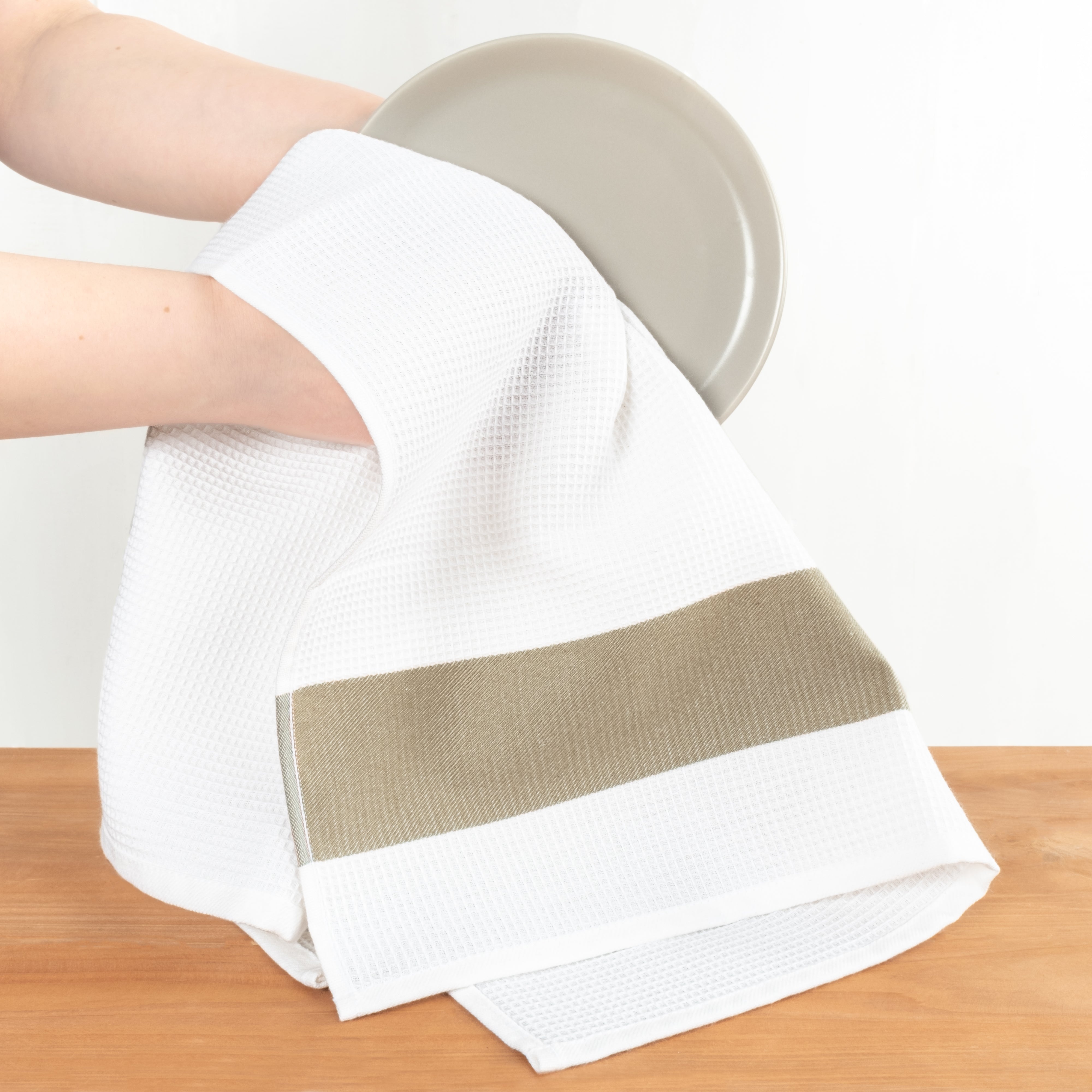 American Soft Linen 4 Packed Dish Towels, 100% Cotton Dish Cloths for Kitchen sand-taupe-2