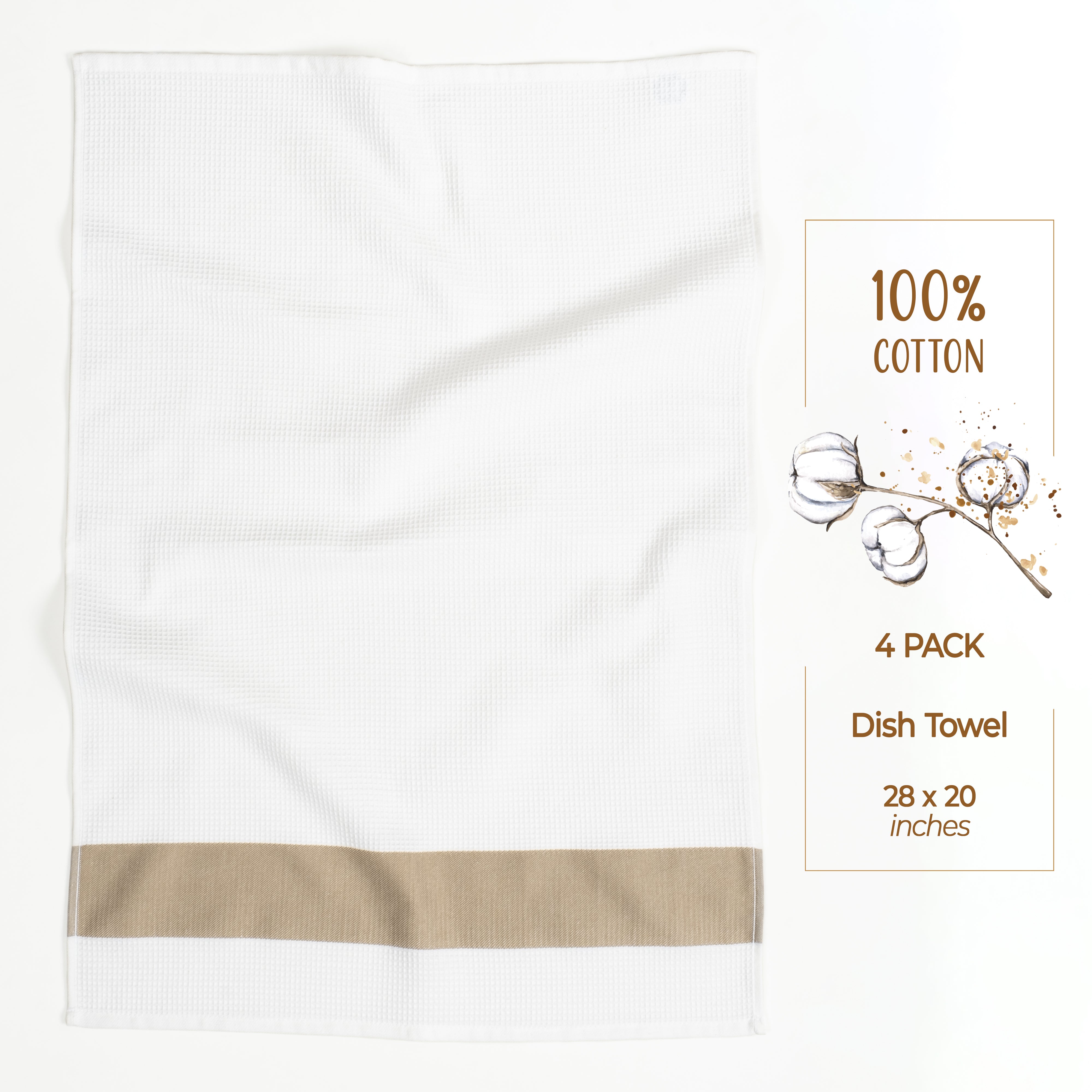 American Soft Linen 4 Packed Dish Towels, 100% Cotton Dish Cloths for Kitchen sand-taupe-3