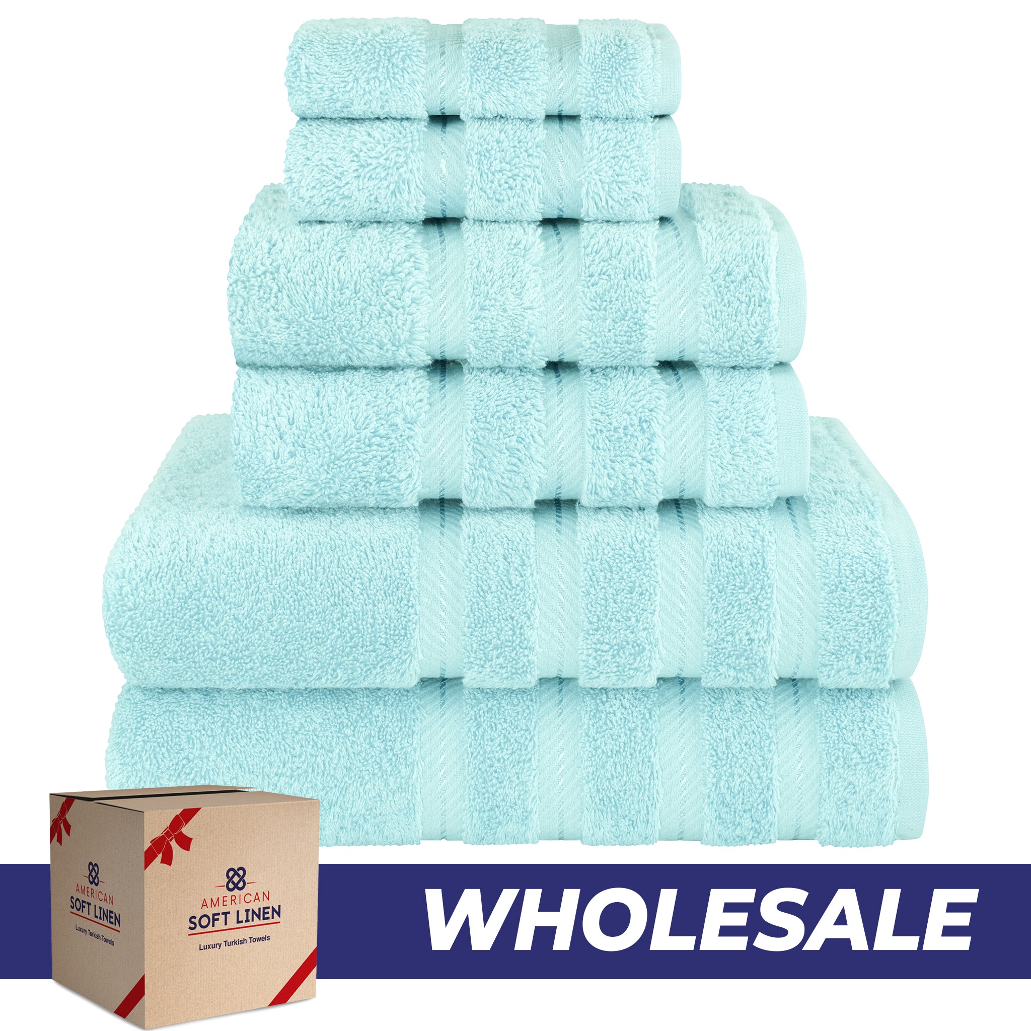 6 Piece 100% Cotton Turkish Bulk Bath Towels - Wholesale Premium Towel Sets - 10 Set Case Pack