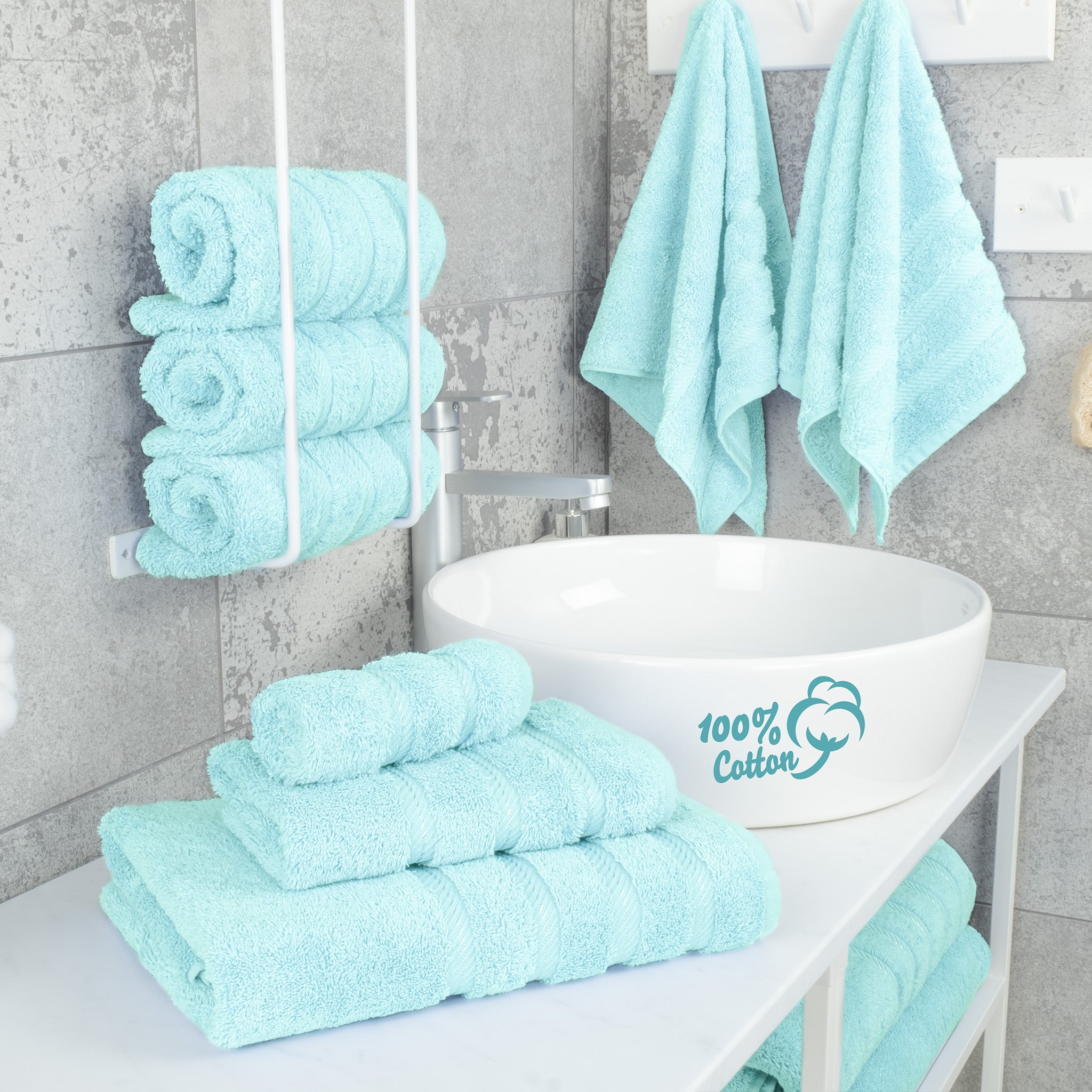 6 Piece 100% Cotton Turkish Bulk Bath Towels - Wholesale Premium Towel Sets - 10 Set Case Pack