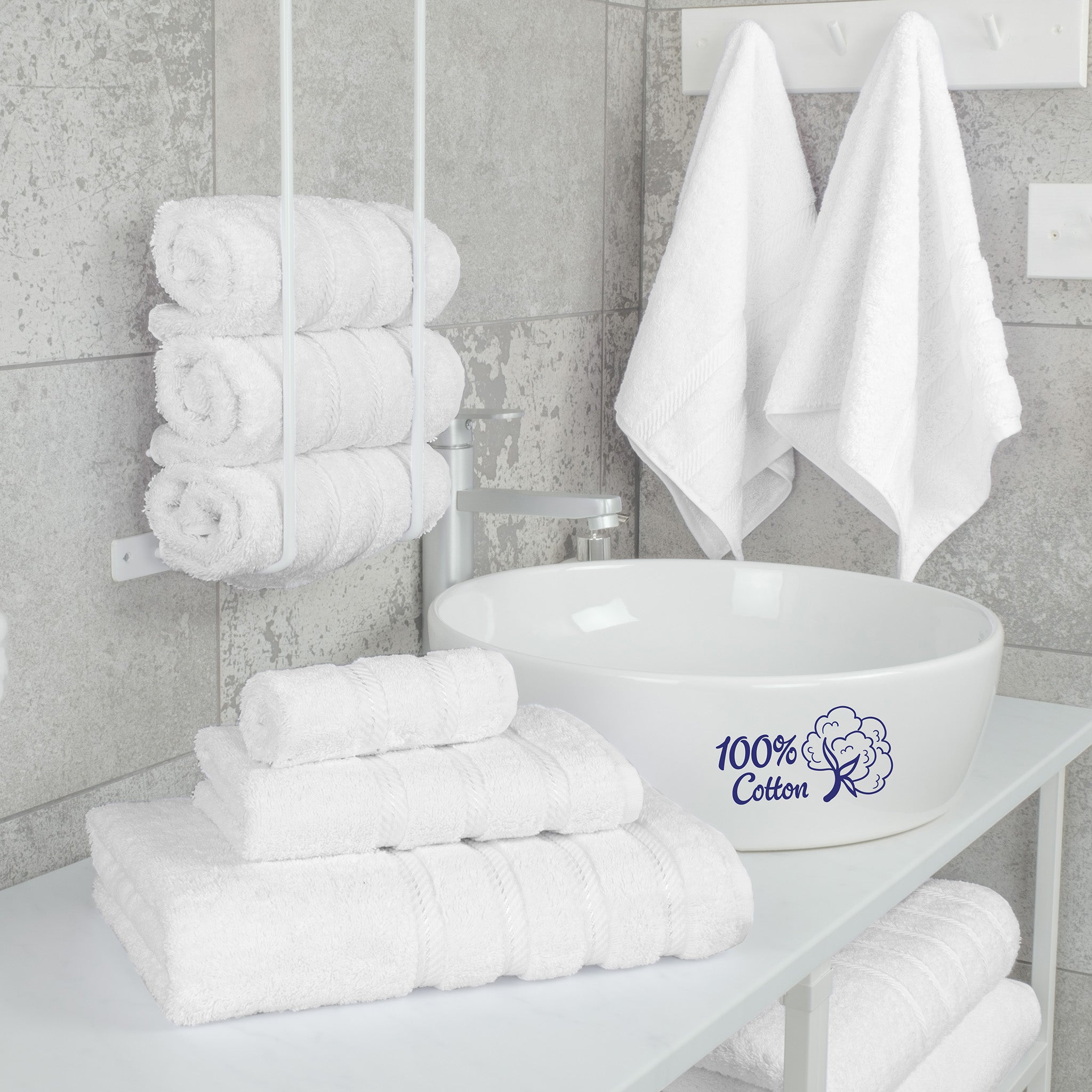 American Soft Linen 6 Piece Best Bath Towels Set 100% Cotton Turkish Towels with 20 Different Colors White-2