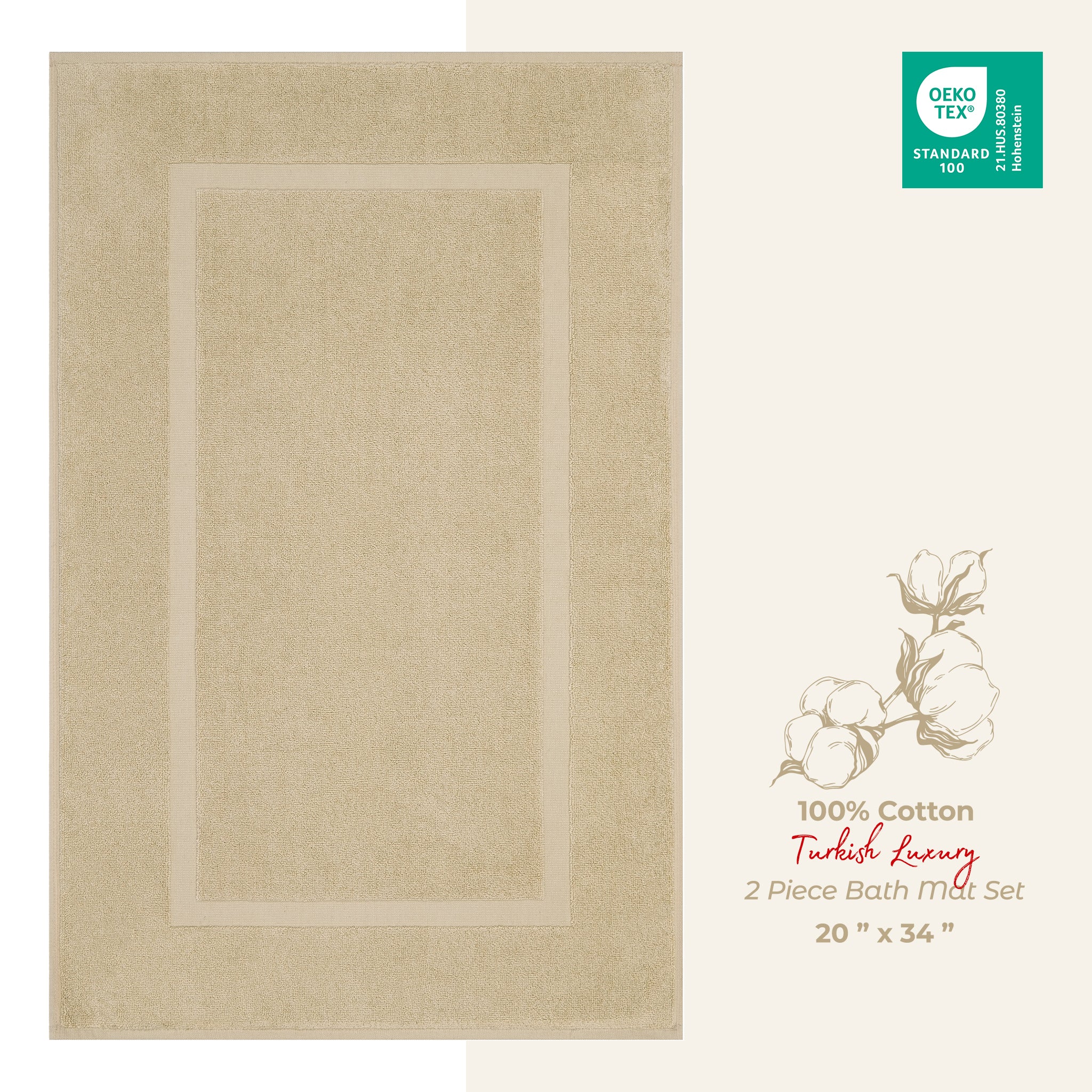 American Soft Linen Bekos 100% Cotton Bath Mat Set, 2 Piece 20x34 inches Wholesale Bath Rugs for Bathroom