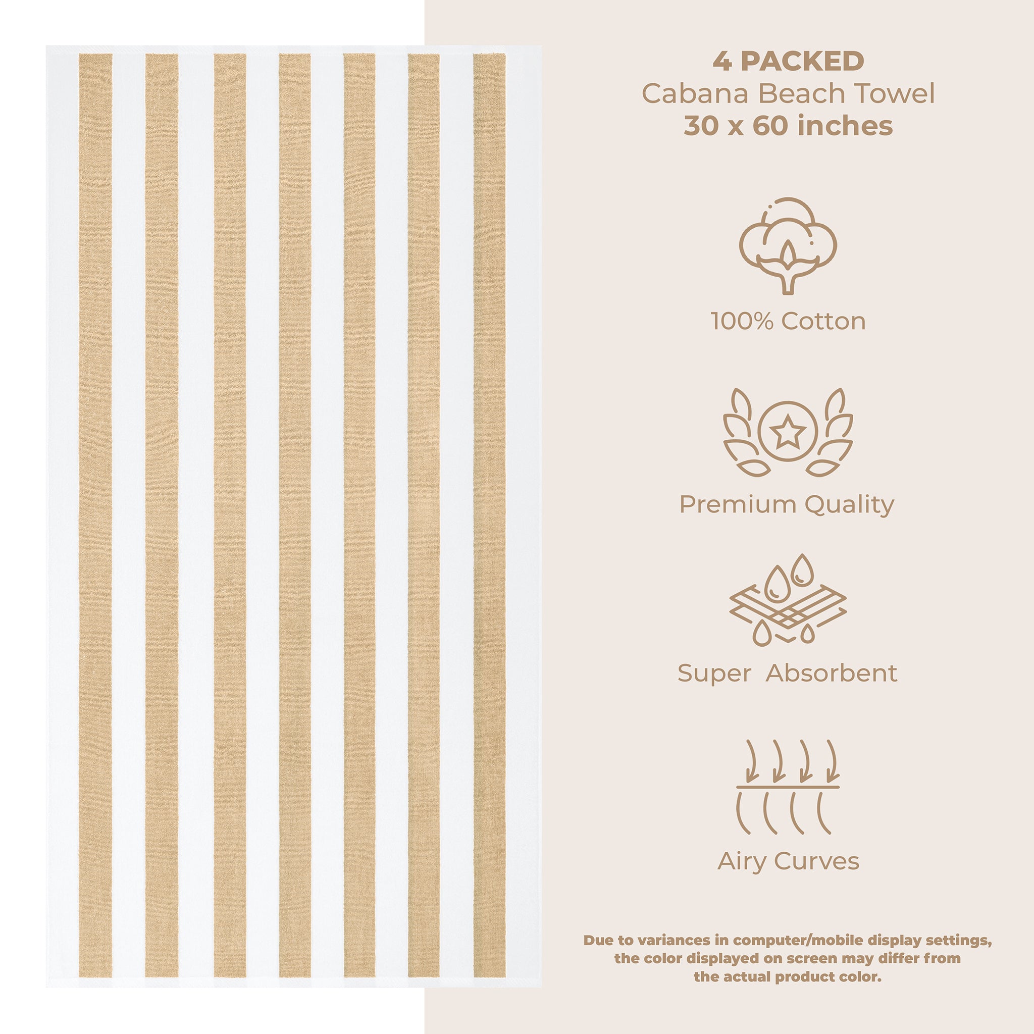 American Soft Linen, Premium Cotton 4 Pack Beach Towels, 30" x 60" Cabana Striped Pool Towels