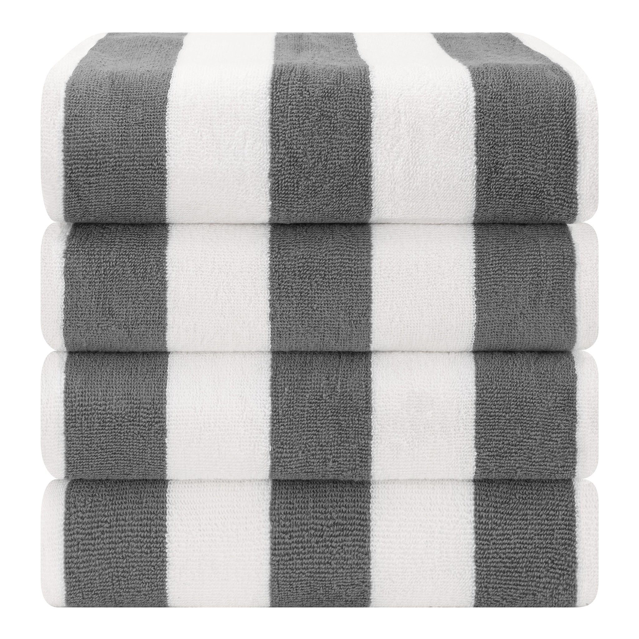 American Soft Linen, 100% Cotton 4 Pack Beach Towels, 30" x 60" Cabana Striped Pool Towels