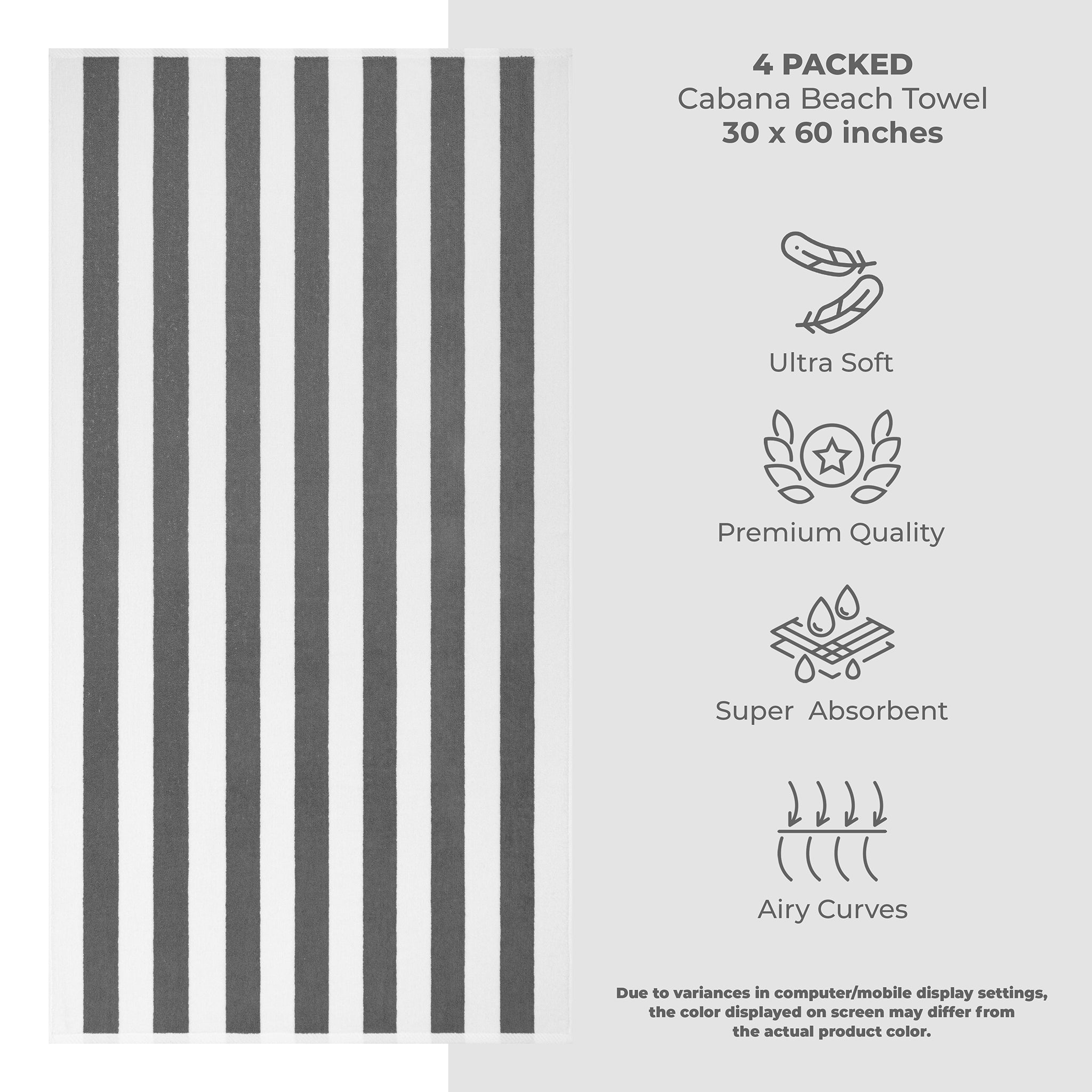 American Soft Linen, 100% Cotton 4 Pack Beach Towels, 30" x 60" Cabana Striped Pool Towels