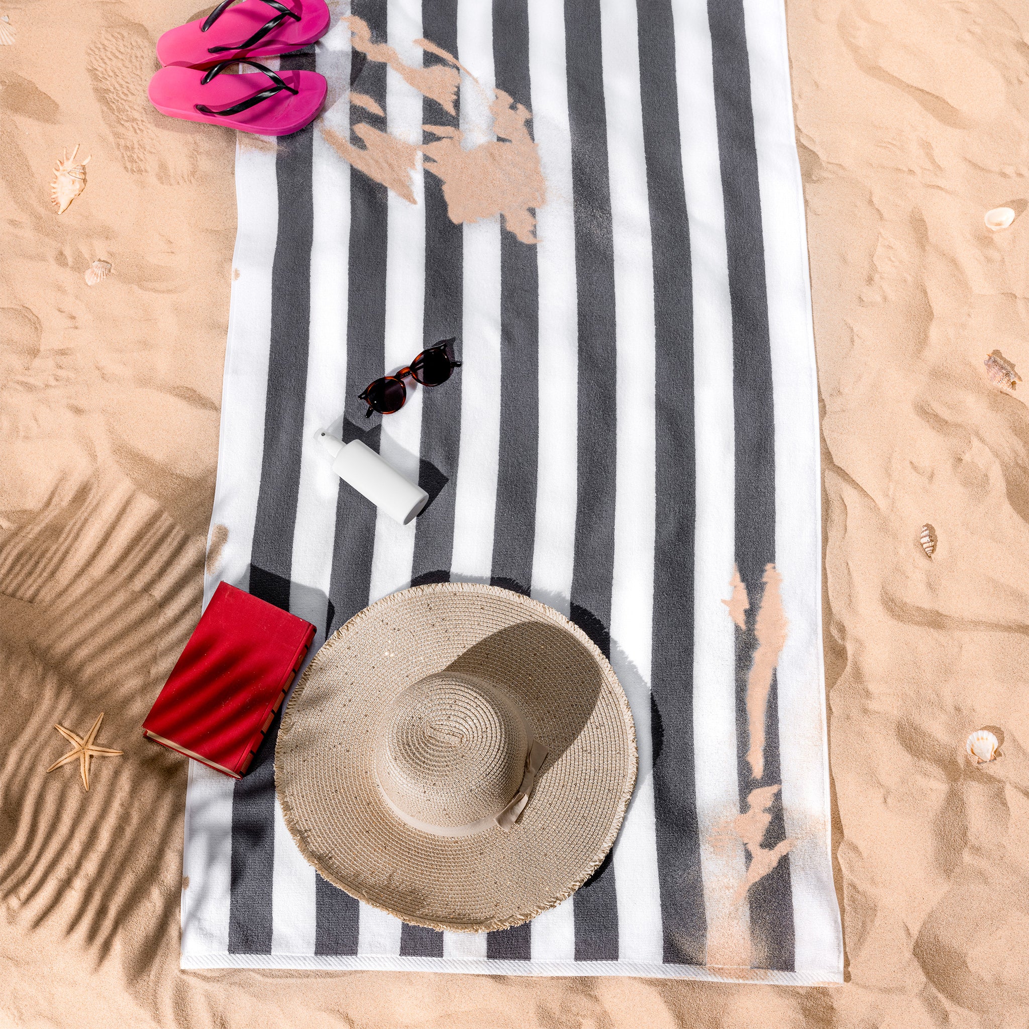 American Soft Linen, 100% Cotton 4 Pack Beach Towels, 30" x 60" Cabana Striped Pool Towels