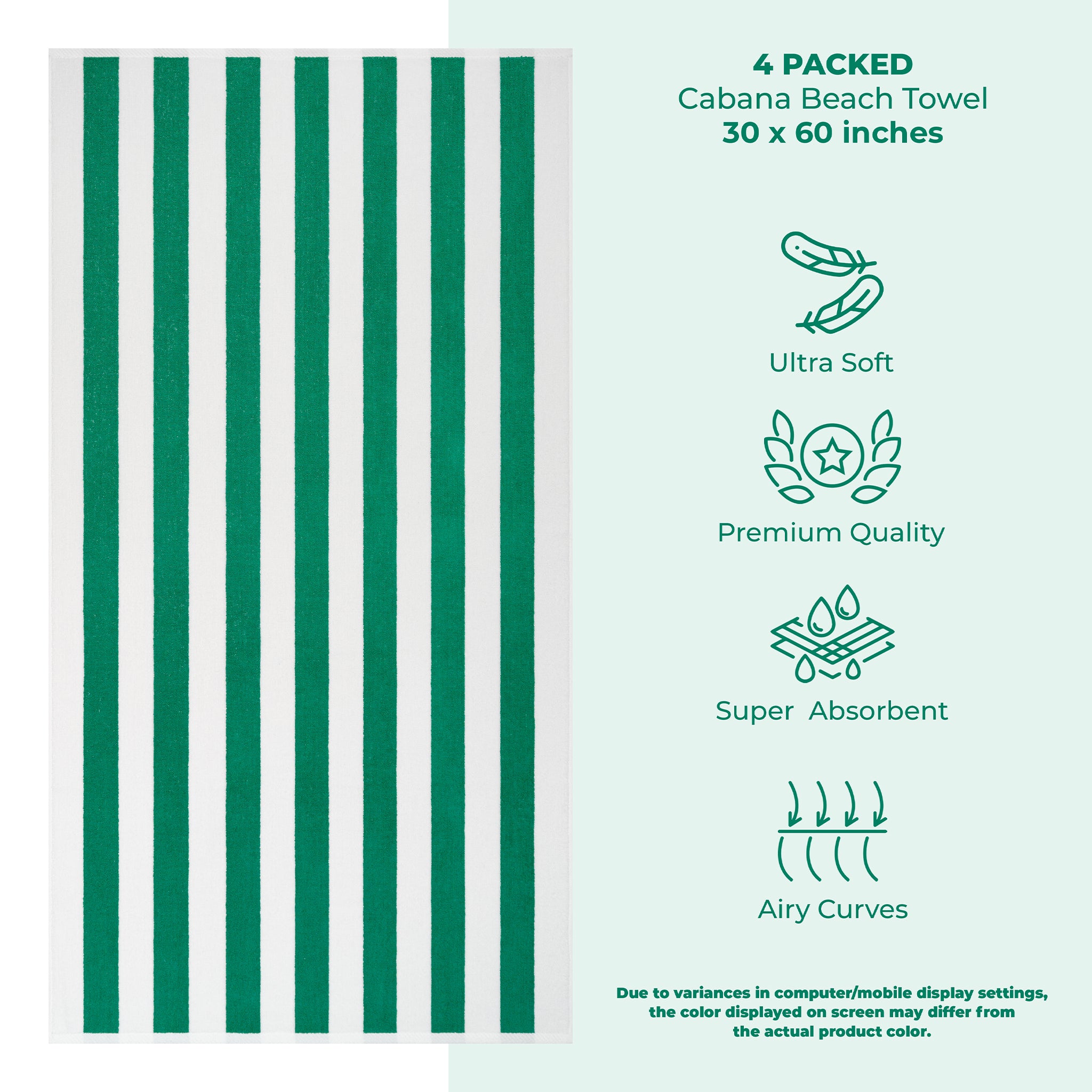 American Soft Linen, 100% Cotton 4 Pack Beach Towels, 30" x 60" Cabana Striped Pool Towels