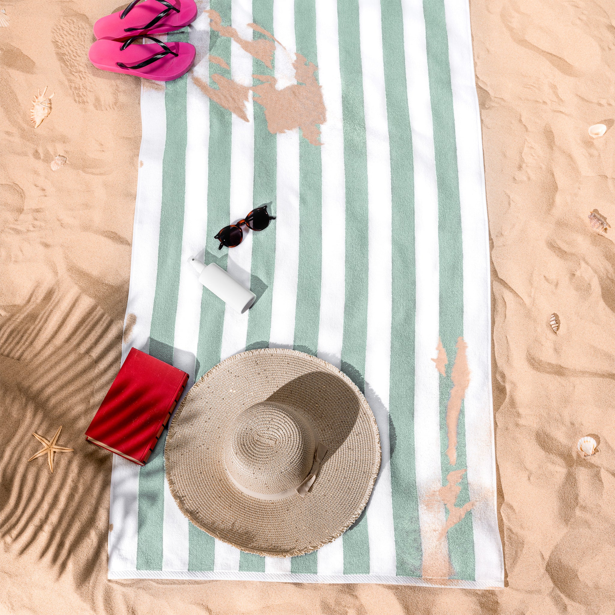 American Soft Linen, 100% Cotton 4 Pack Beach Towels, 30" x 60" Cabana Striped Pool Towels