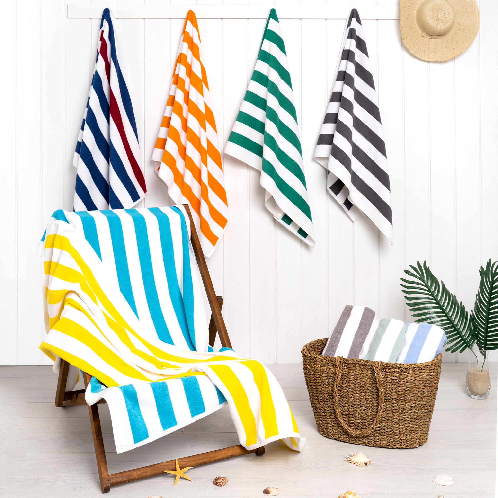 American Soft Linen, 100% Cotton 4 Pack Beach Towels, 30" x 60" Cabana Striped Pool Towels