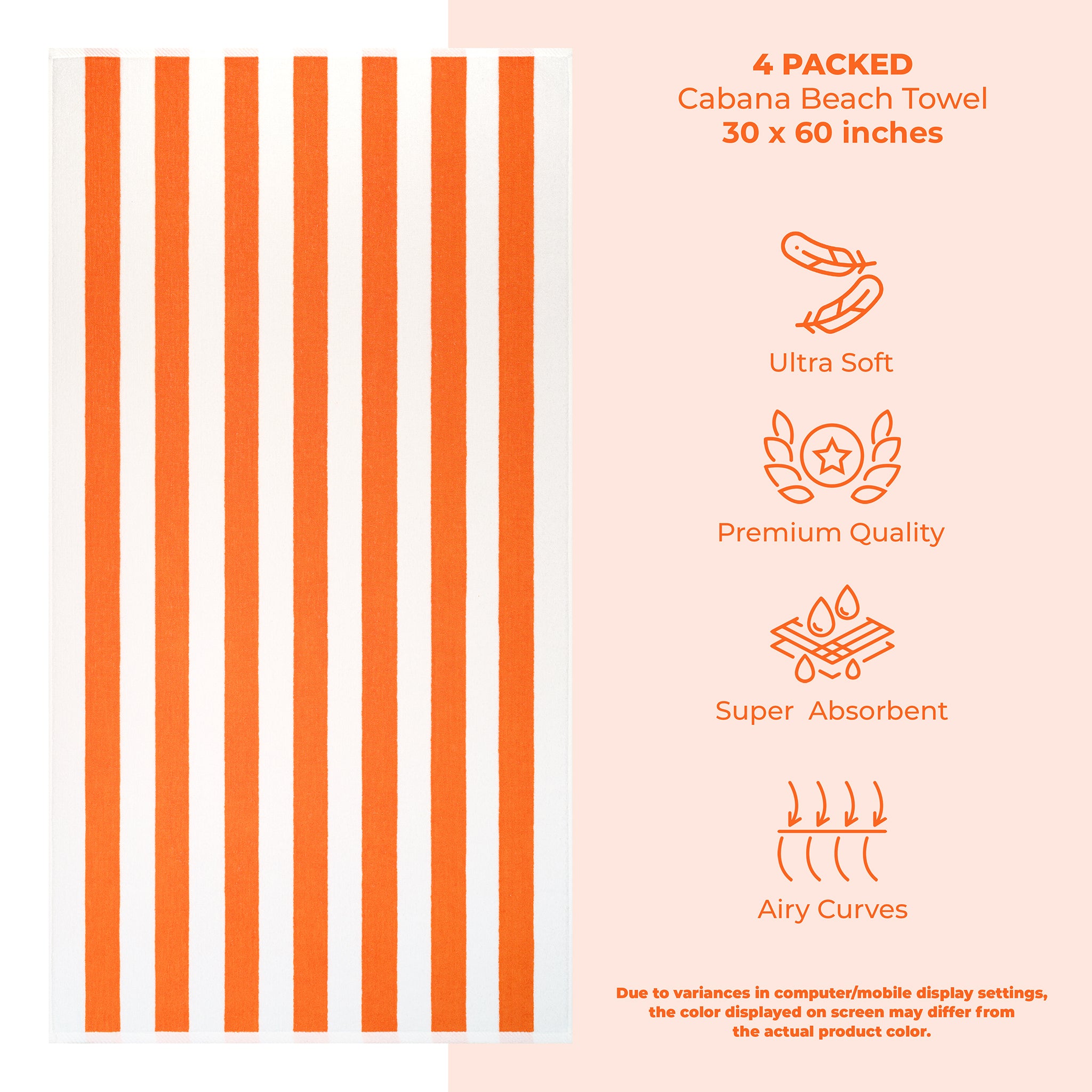 American Soft Linen, 100% Cotton 4 Pack Beach Towels, 30" x 60" Cabana Striped Pool Towels