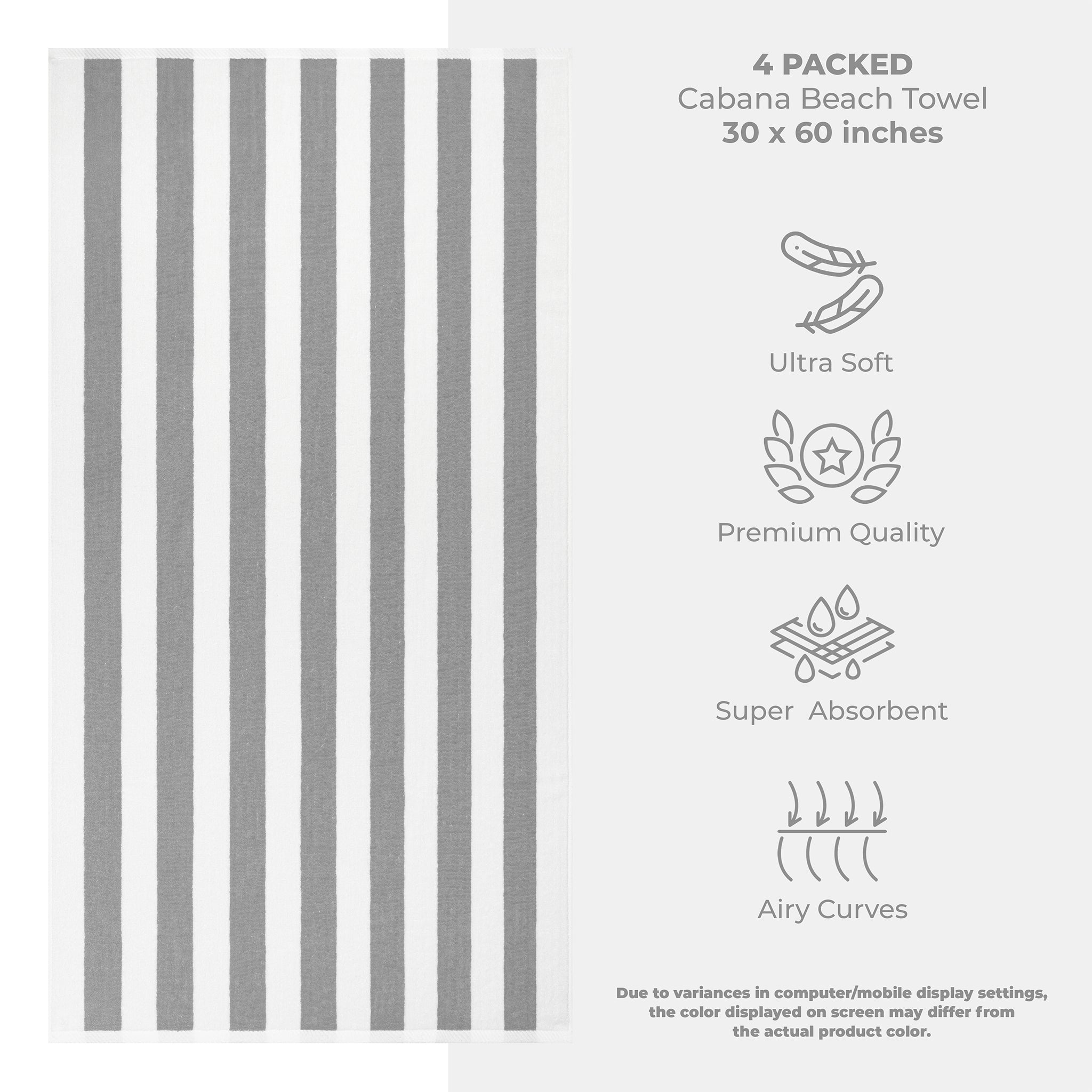 American Soft Linen, 100% Cotton 4 Pack Beach Towels, 30" x 60" Cabana Striped Pool Towels