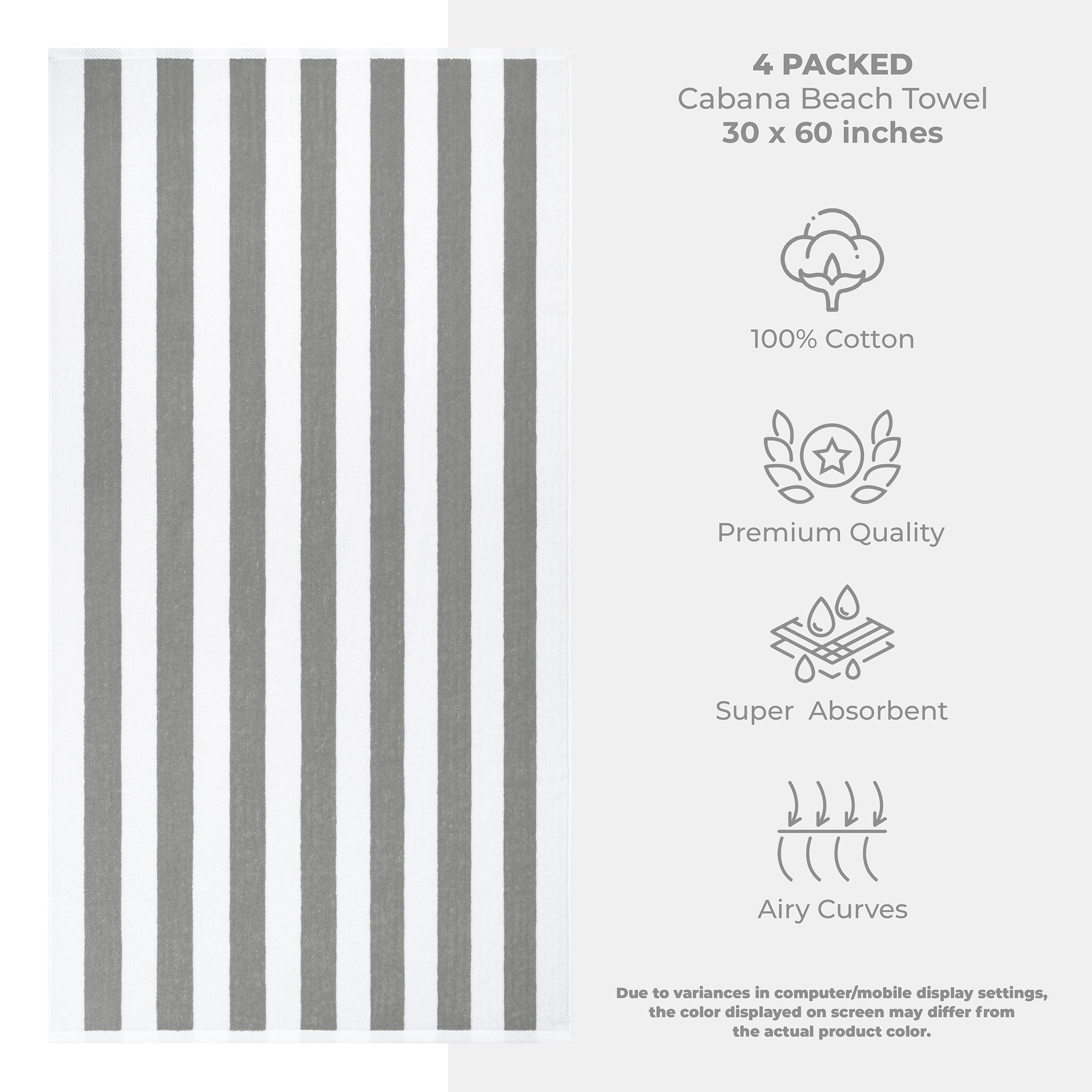 American Soft Linen, Premium Cotton 4 Pack Beach Towels, 30" x 60" Cabana Striped Pool Towels
