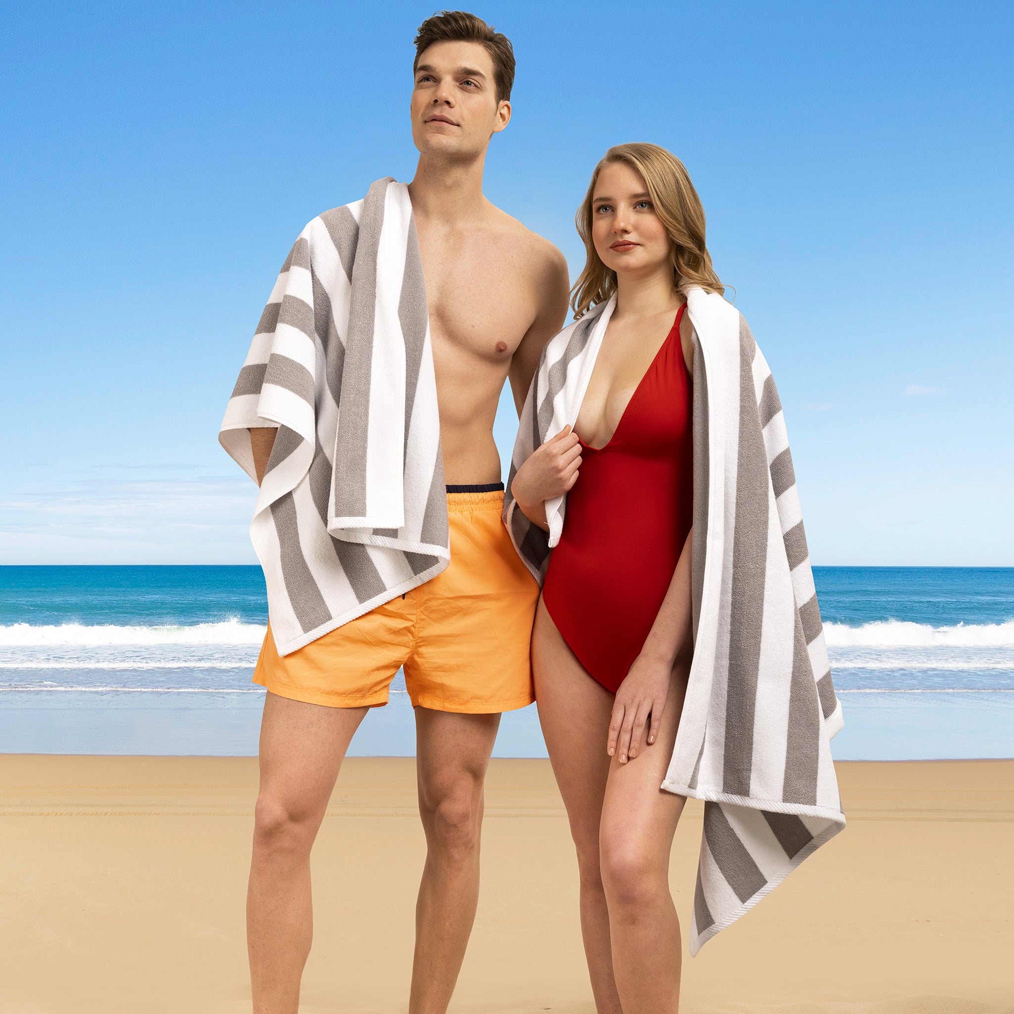 American Soft Linen, 100% Cotton 4 Pack Beach Towels, 30" x 60" Cabana Striped Pool Towels