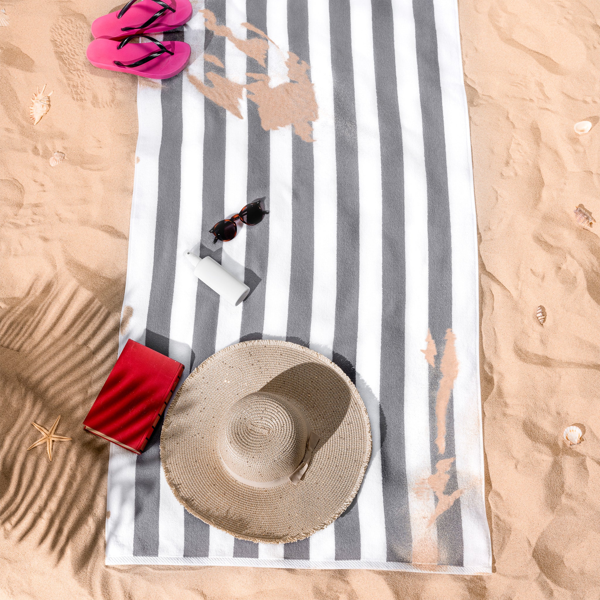 American Soft Linen, 100% Cotton 4 Pack Beach Towels, 30" x 60" Cabana Striped Pool Towels