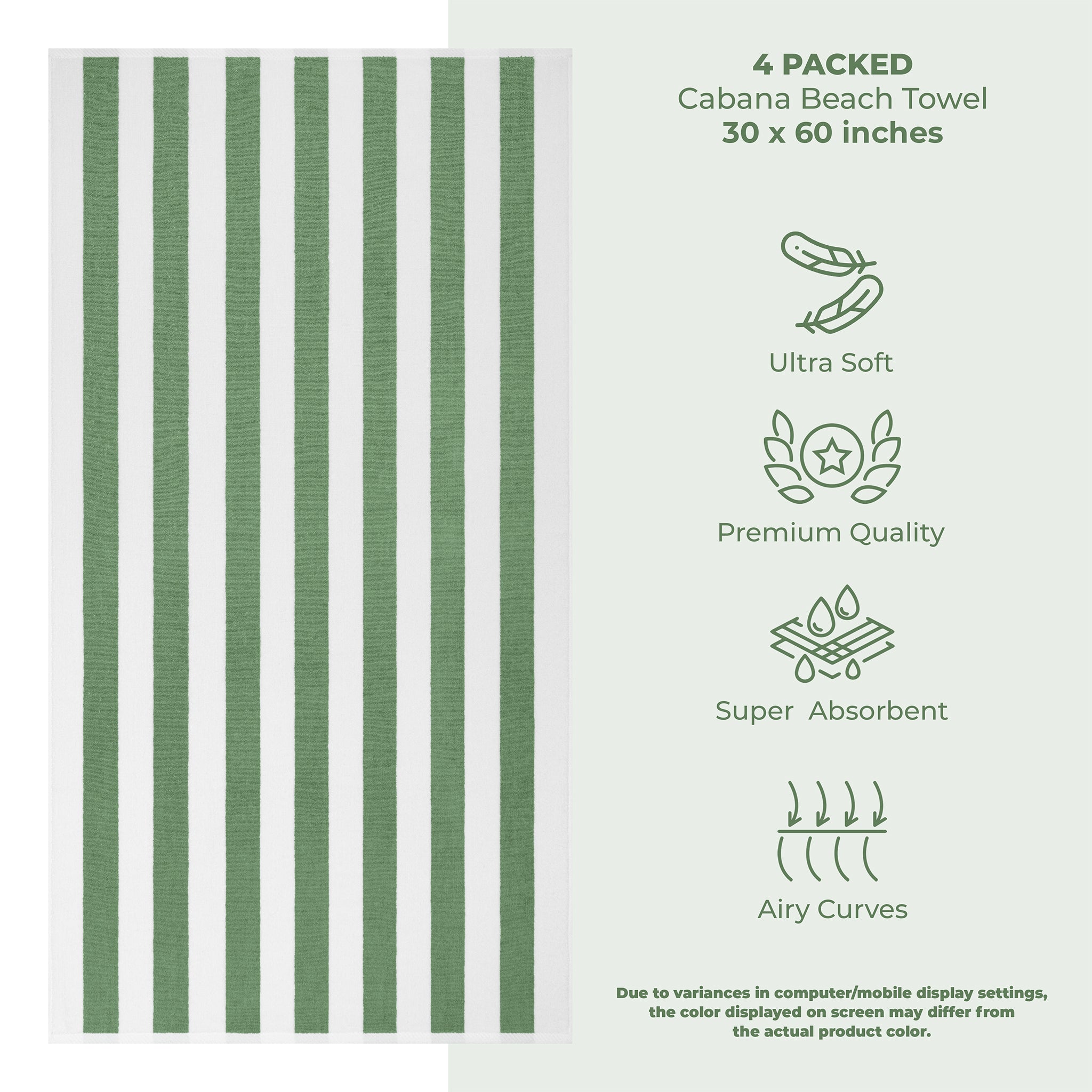 American Soft Linen, 100% Cotton 4 Pack Beach Towels, 30" x 60" Cabana Striped Pool Towels