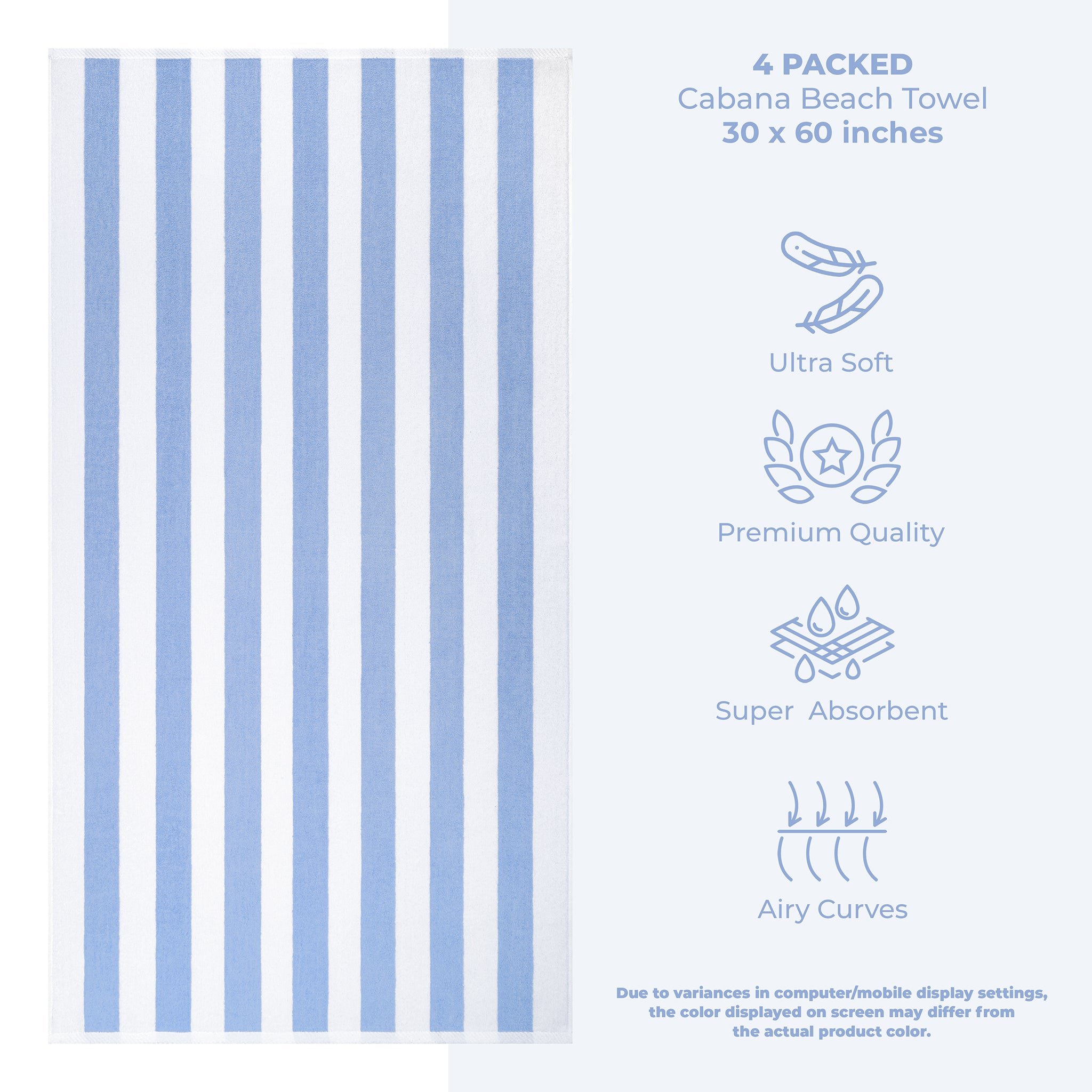 American Soft Linen, 100% Cotton 4 Pack Beach Towels, 30" x 60" Cabana Striped Pool Towels