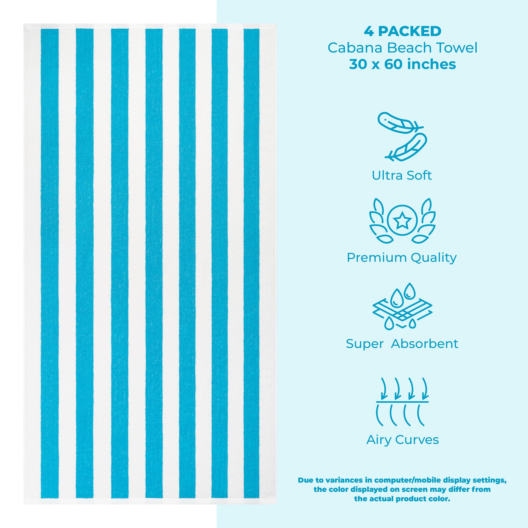 American Soft Linen, 100% Cotton 4 Pack Beach Towels, 30" x 60" Cabana Striped Pool Towels