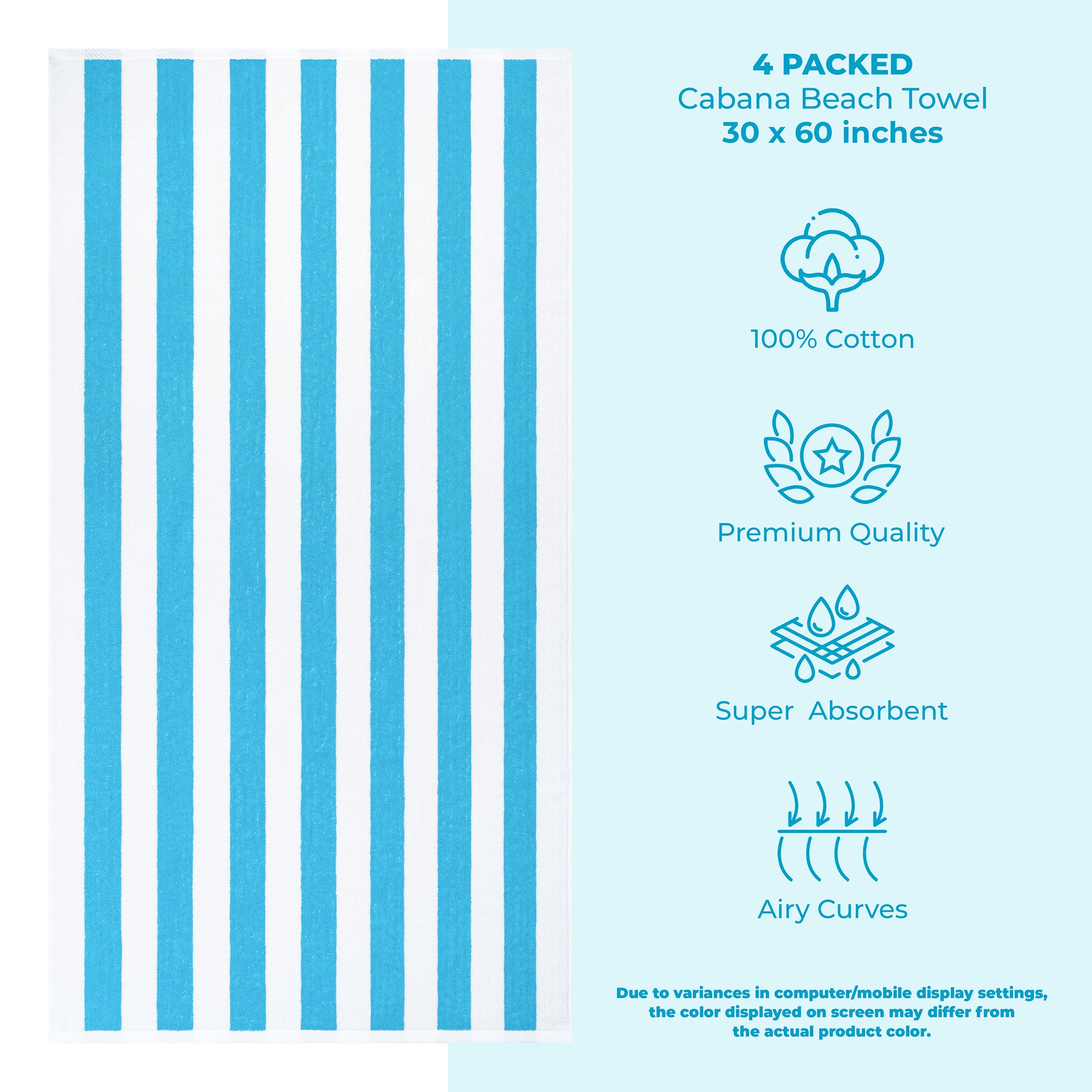 American Soft Linen, Premium Cotton 4 Pack Beach Towels, 30" x 60" Cabana Striped Pool Towels