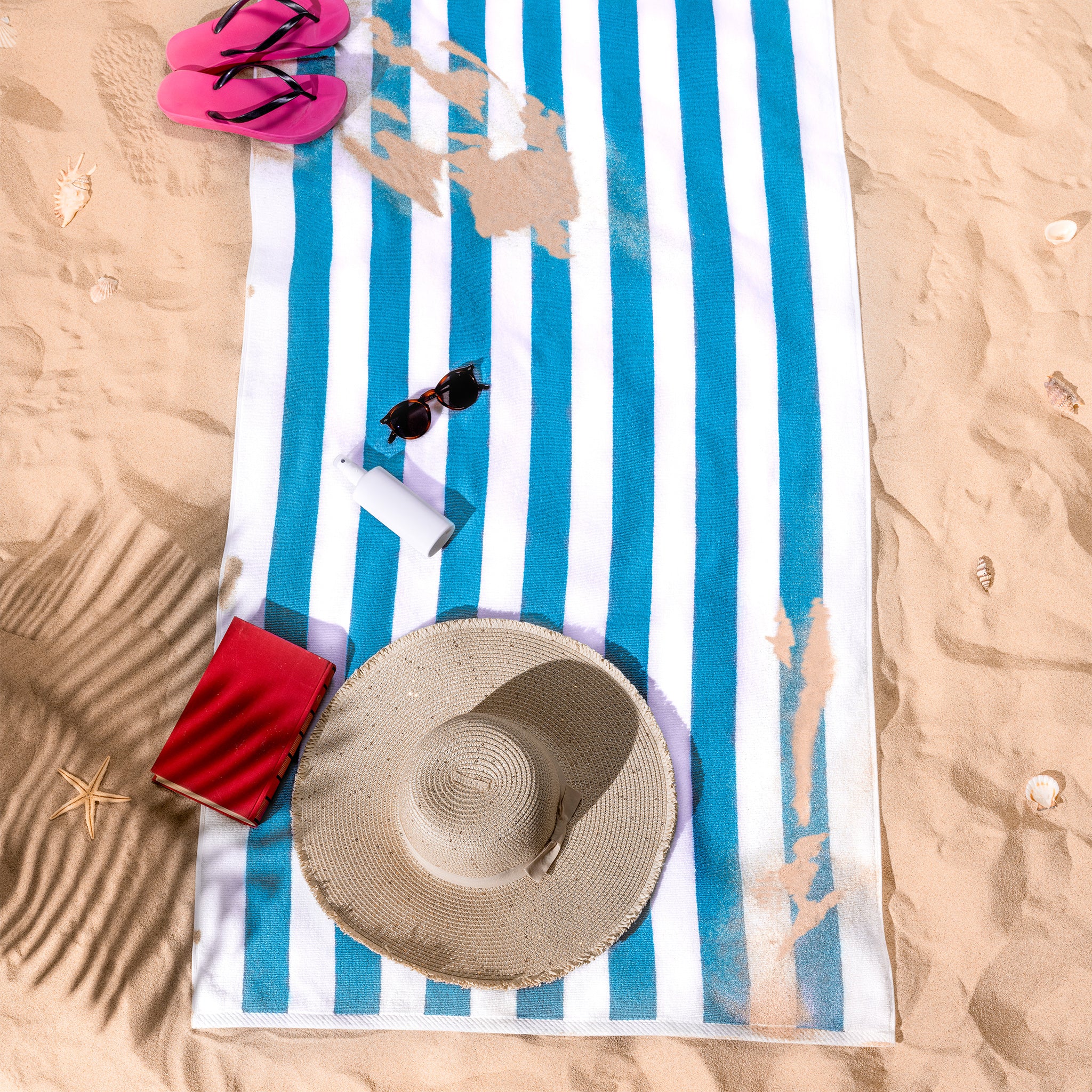 American Soft Linen, 100% Cotton 4 Pack Beach Towels, 30" x 60" Cabana Striped Pool Towels