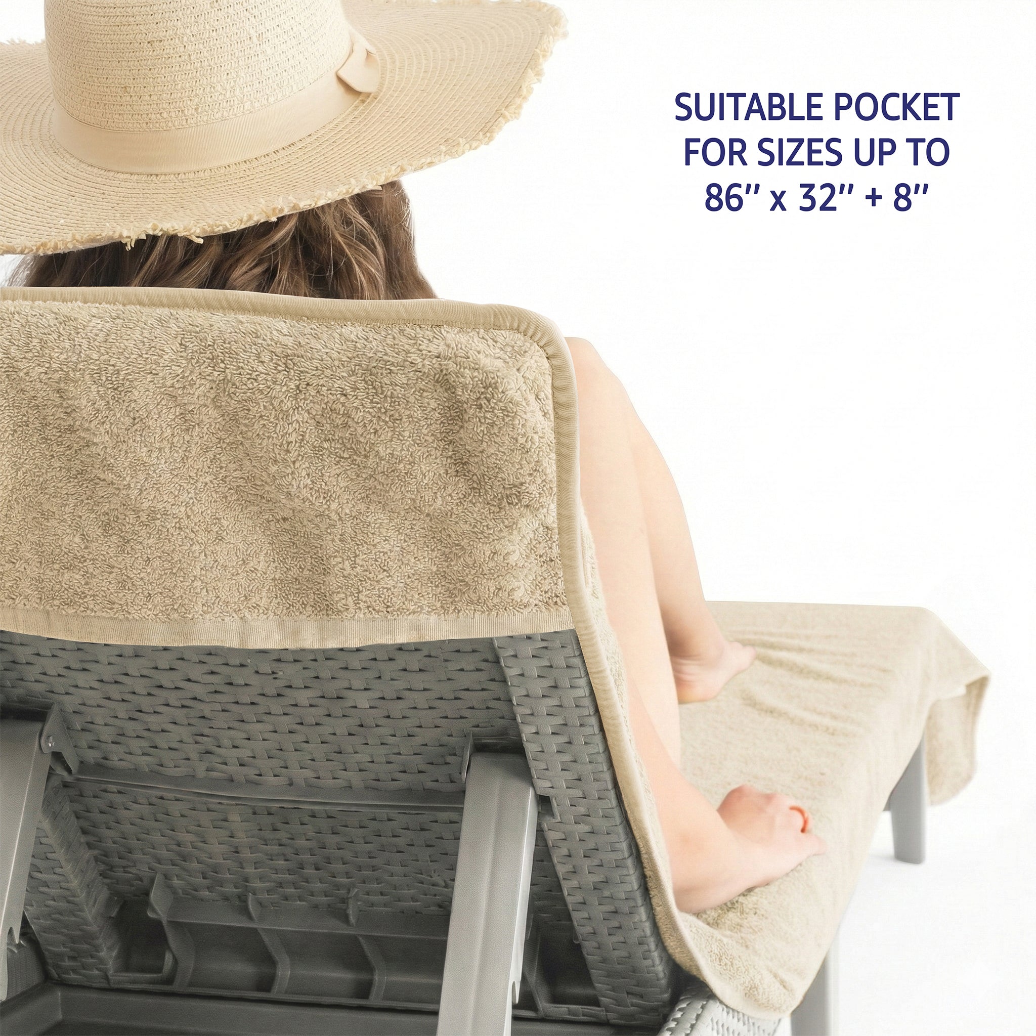 American Soft Linen Chaise Lounge Covers with Pocket, Premium Cotton, 86x32 Inches